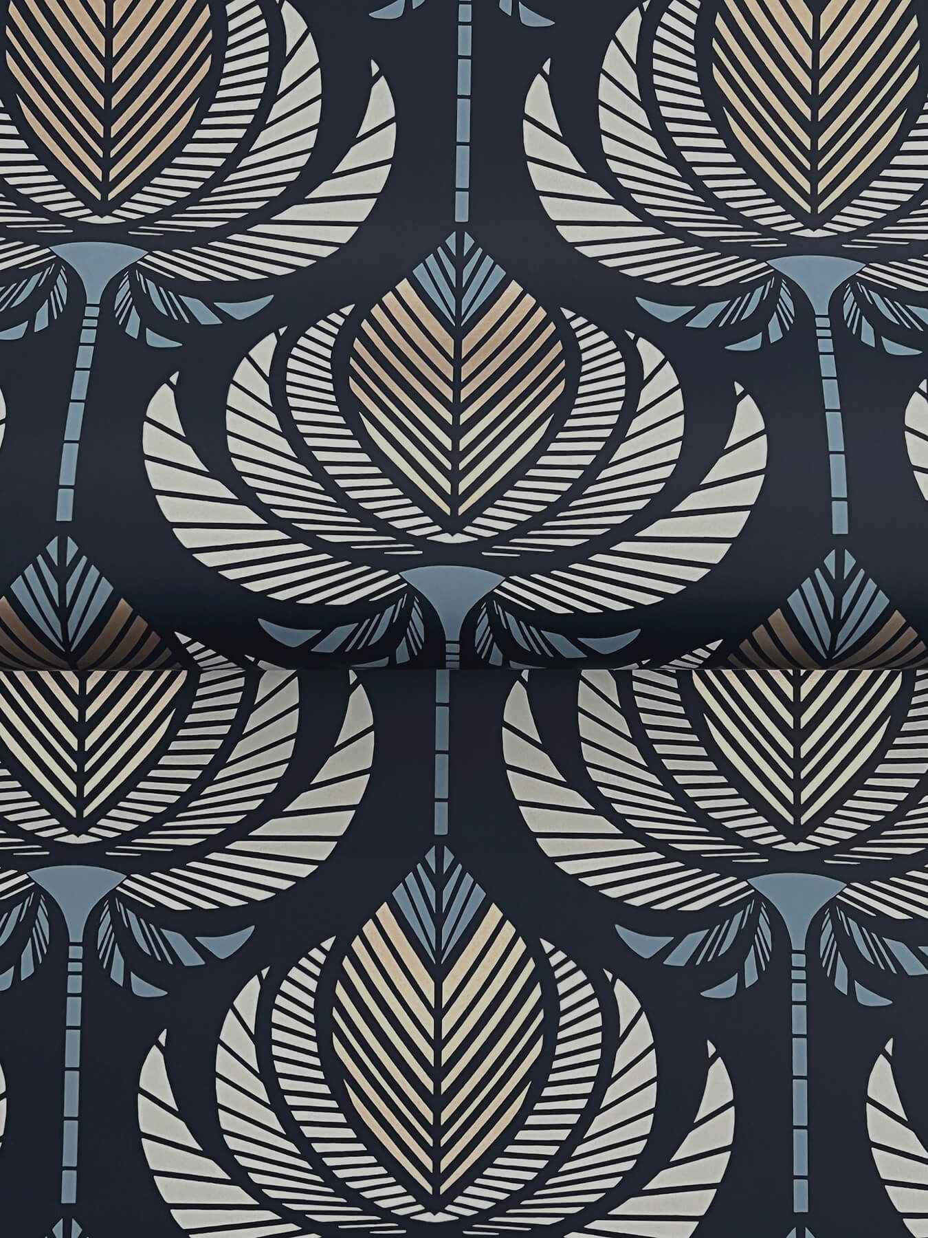 Ferrenby Dark Blue Floral Fan Wallpaper - York Wallcoverings - 4198-27831 - York Wallcoverings Wallpaper