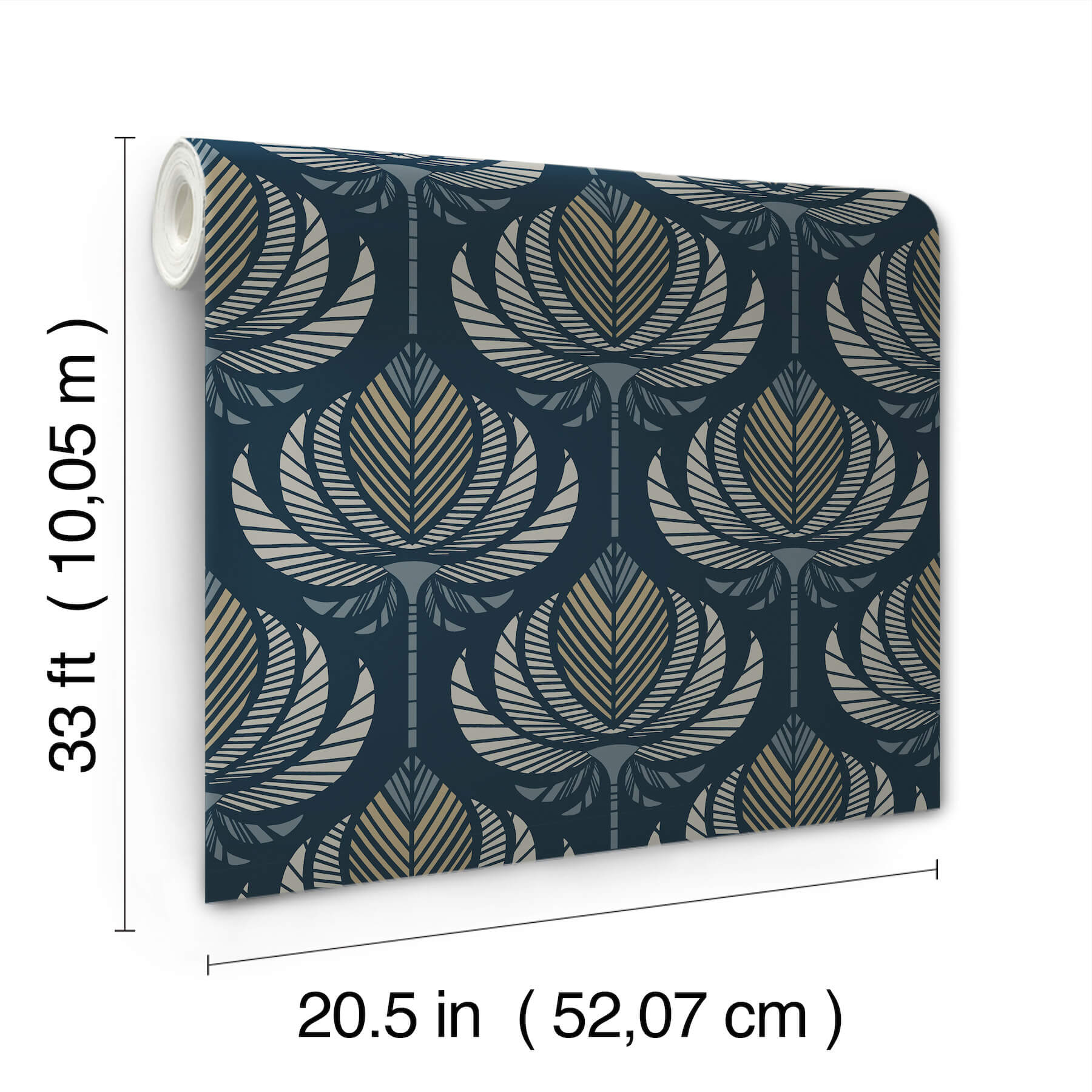 ferrenby-dark-blue-floral-fan-wallpaper-york-wallcoverings-4198-27831 - York Wallcoverings Wallpaper