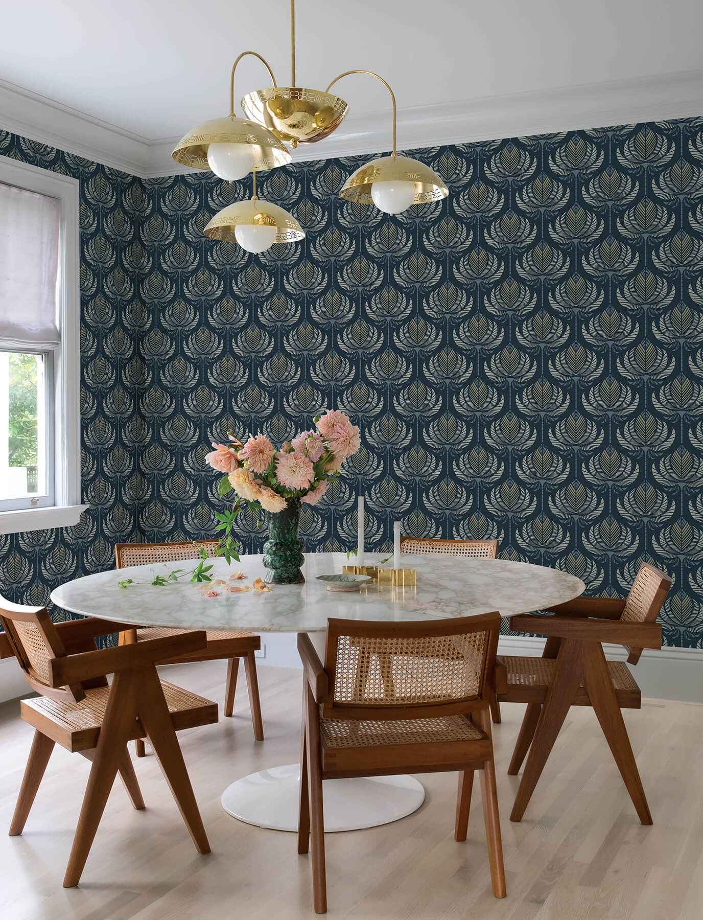 Ferrenby Dark Blue Floral Fan Wallpaper - York Wallcoverings - 4198-27831 - York Wallcoverings Wallpaper