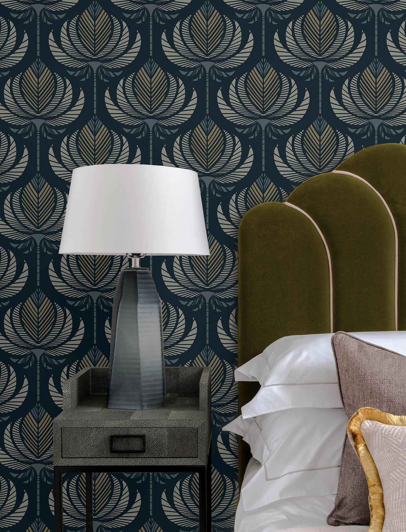 Ferrenby Dark Blue Floral Fan Wallpaper - York Wallcoverings - 4198-27831 - York Wallcoverings Wallpaper