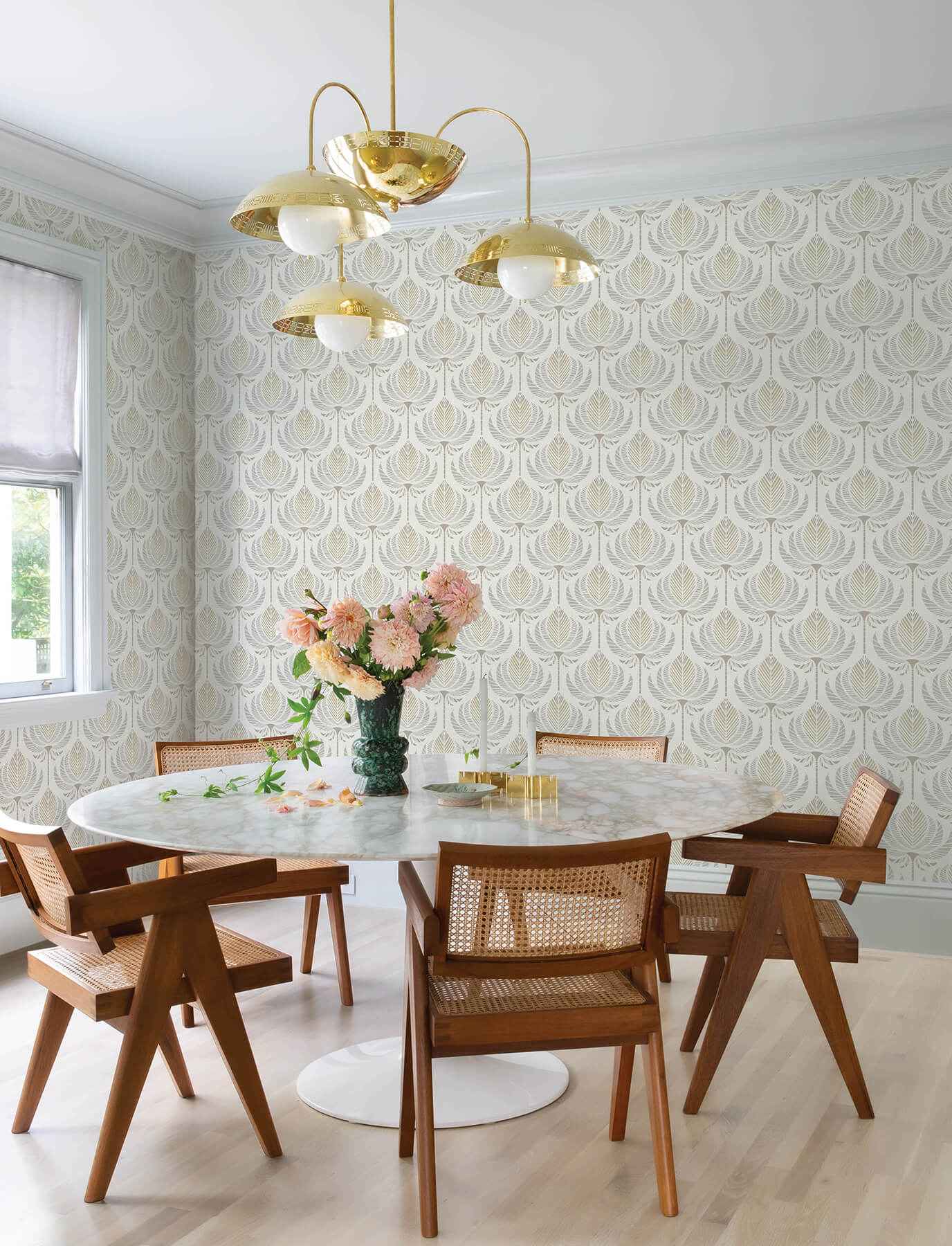 Ferrenby Metallic Floral Fan Wallpaper - York Wallcoverings - 4198-27832 - York Wallcoverings Wallpaper