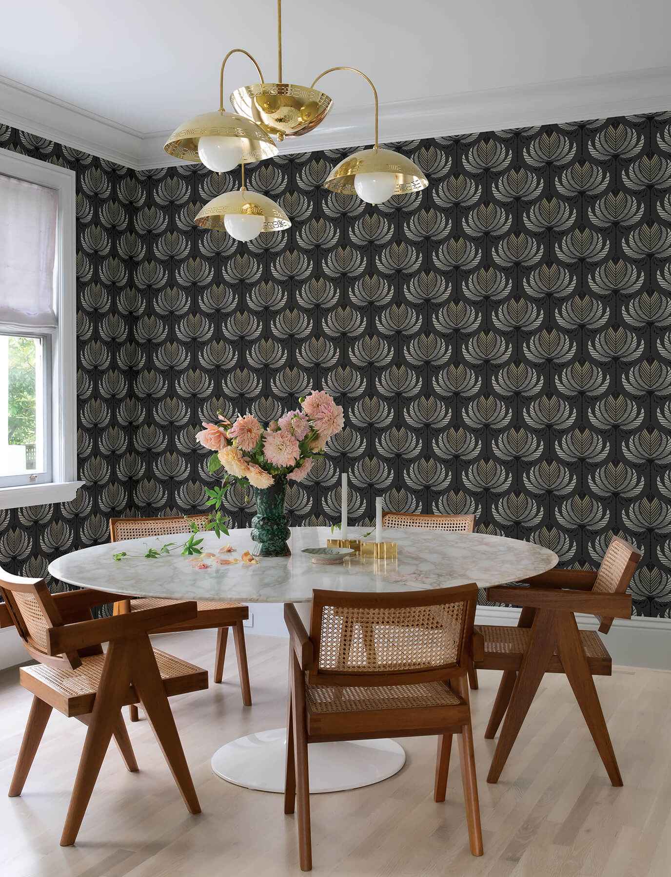 Ferrenby Black Floral Fan Wallpaper - York Wallcoverings - 4198-27833 - York Wallcoverings Wallpaper