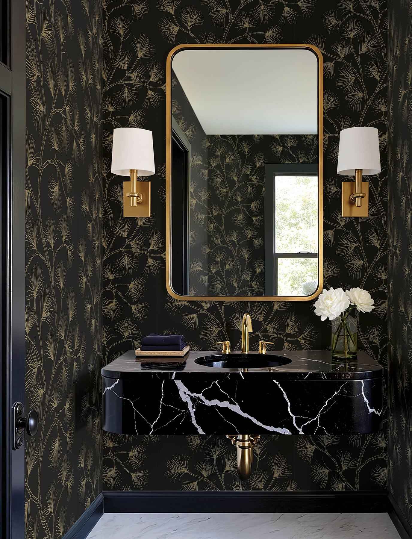 Kismine Black Botanical Trail Wallpaper - York Wallcoverings - 4198-83481 - York Wallcoverings Wallpaper