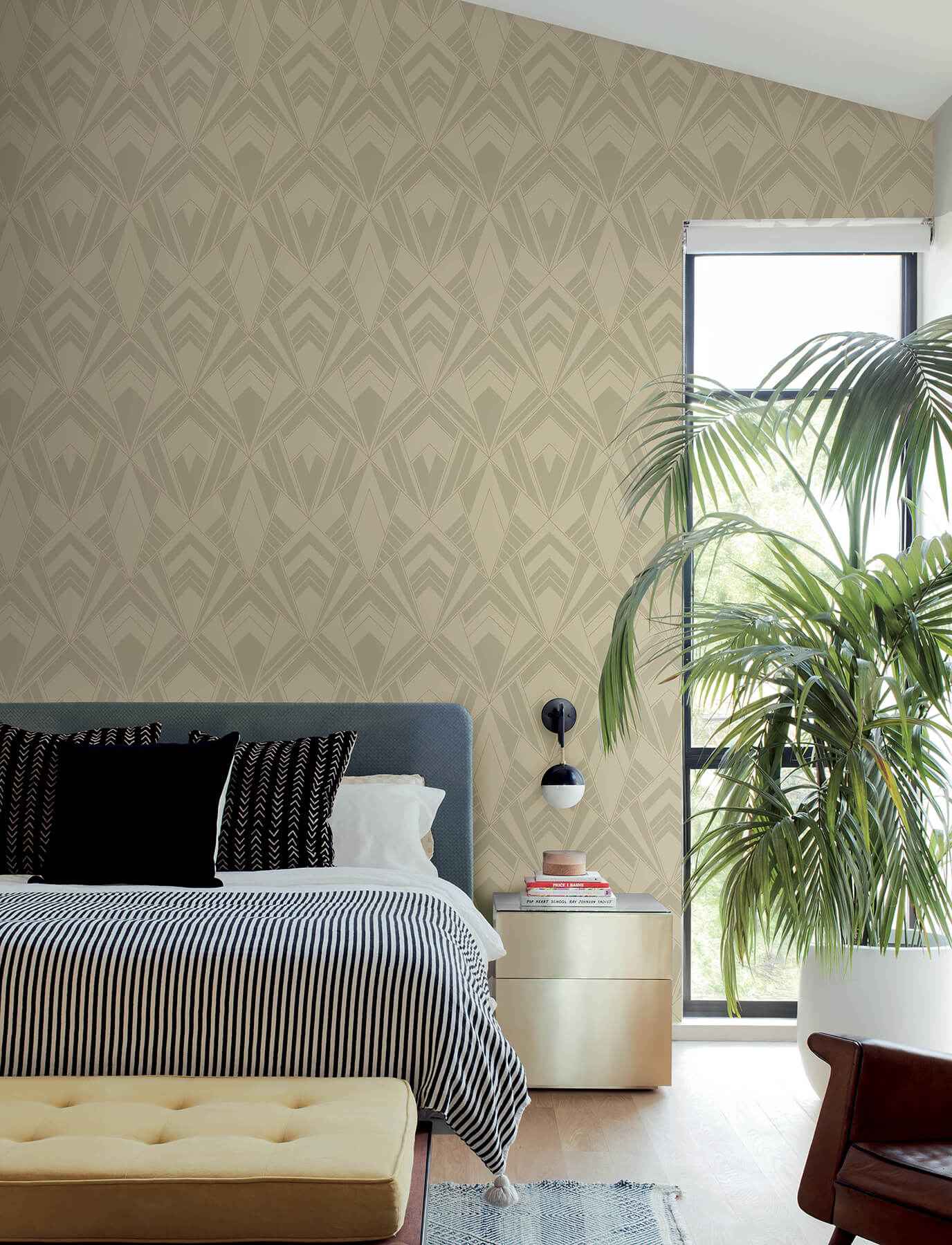 Allenby Khaki Flocked Wallpaper - York Wallcoverings - 4198-87400 - York Wallcoverings Wallpaper