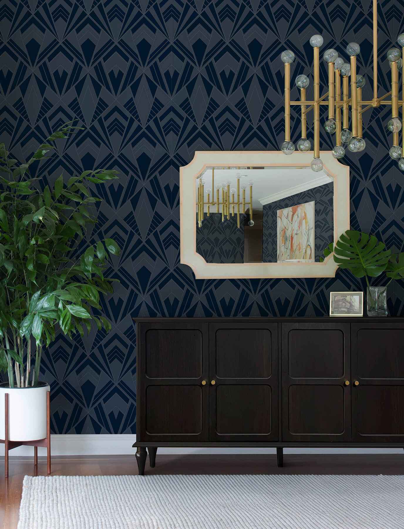 Allenby Indigo Flocked Wallpaper - York Wallcoverings - 4198-87402 - York Wallcoverings Wallpaper