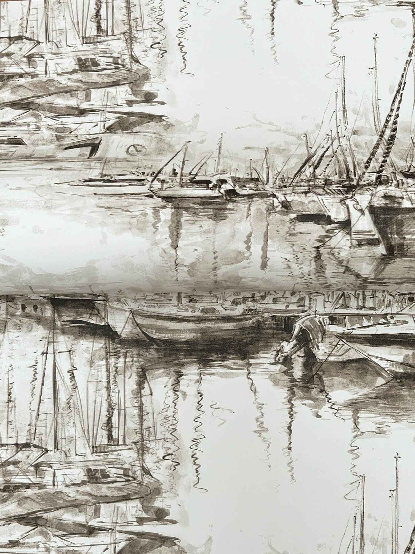 Yacht Club Taupe Scenic Wallpaper - York Wallcoverings - 4211-83512 - York Wallcoverings Wallpaper