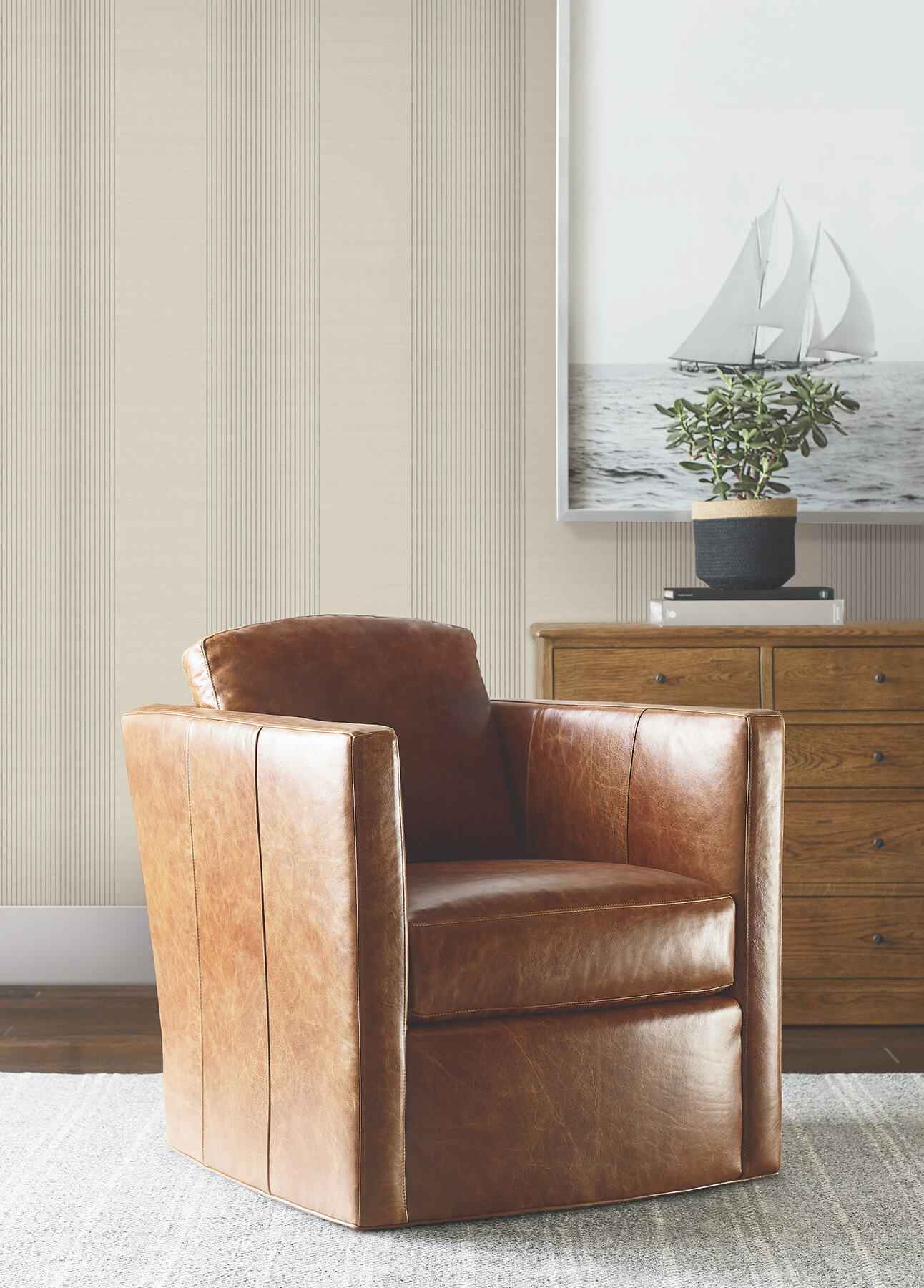 Archer Stripe Taupe Faux Linen Wallpaper - York Wallcoverings - 4211-83525 - York Wallcoverings Wallpaper