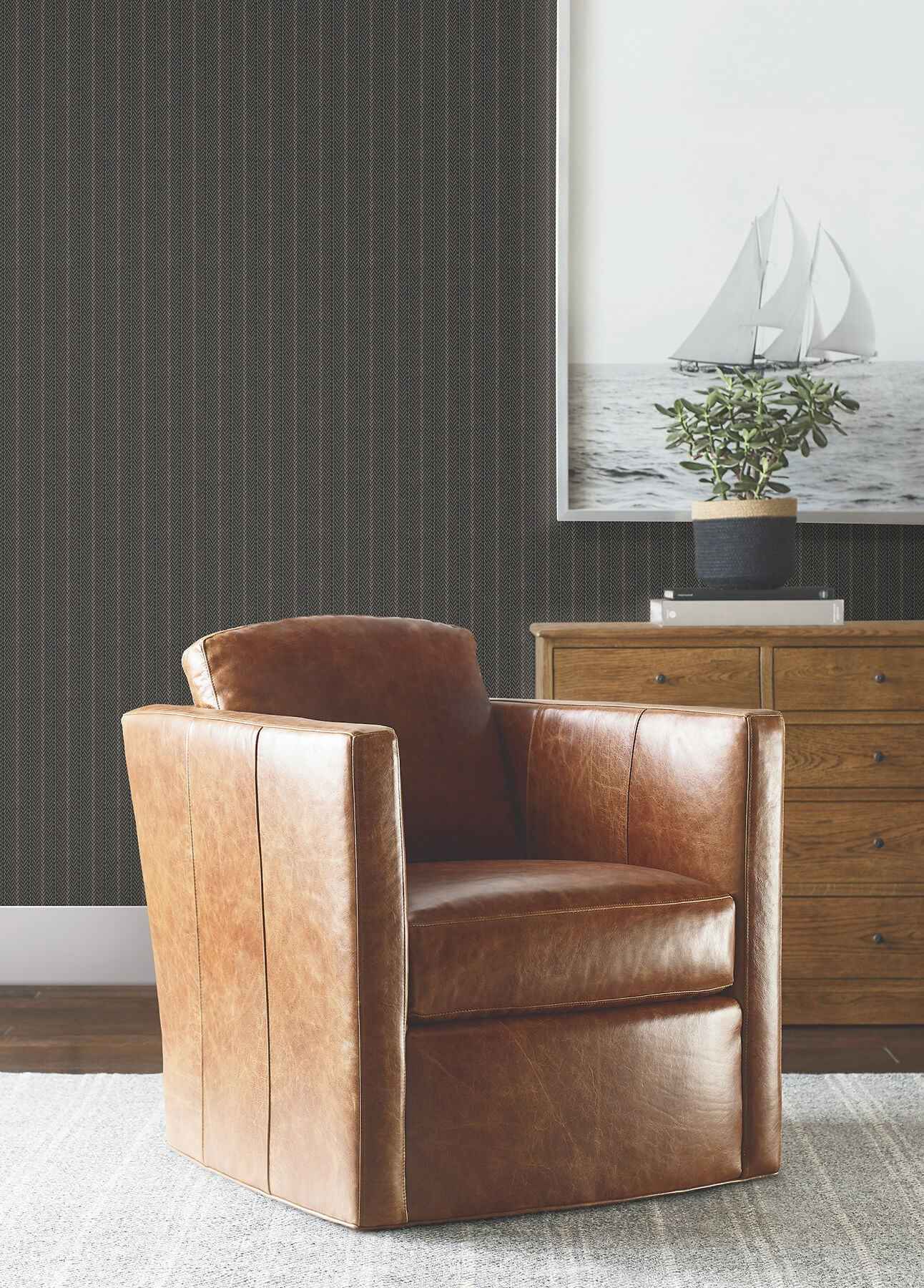 Elkan Stripe Black Herringbone Wallpaper - York Wallcoverings - 4211-83537 - York Wallcoverings Wallpaper