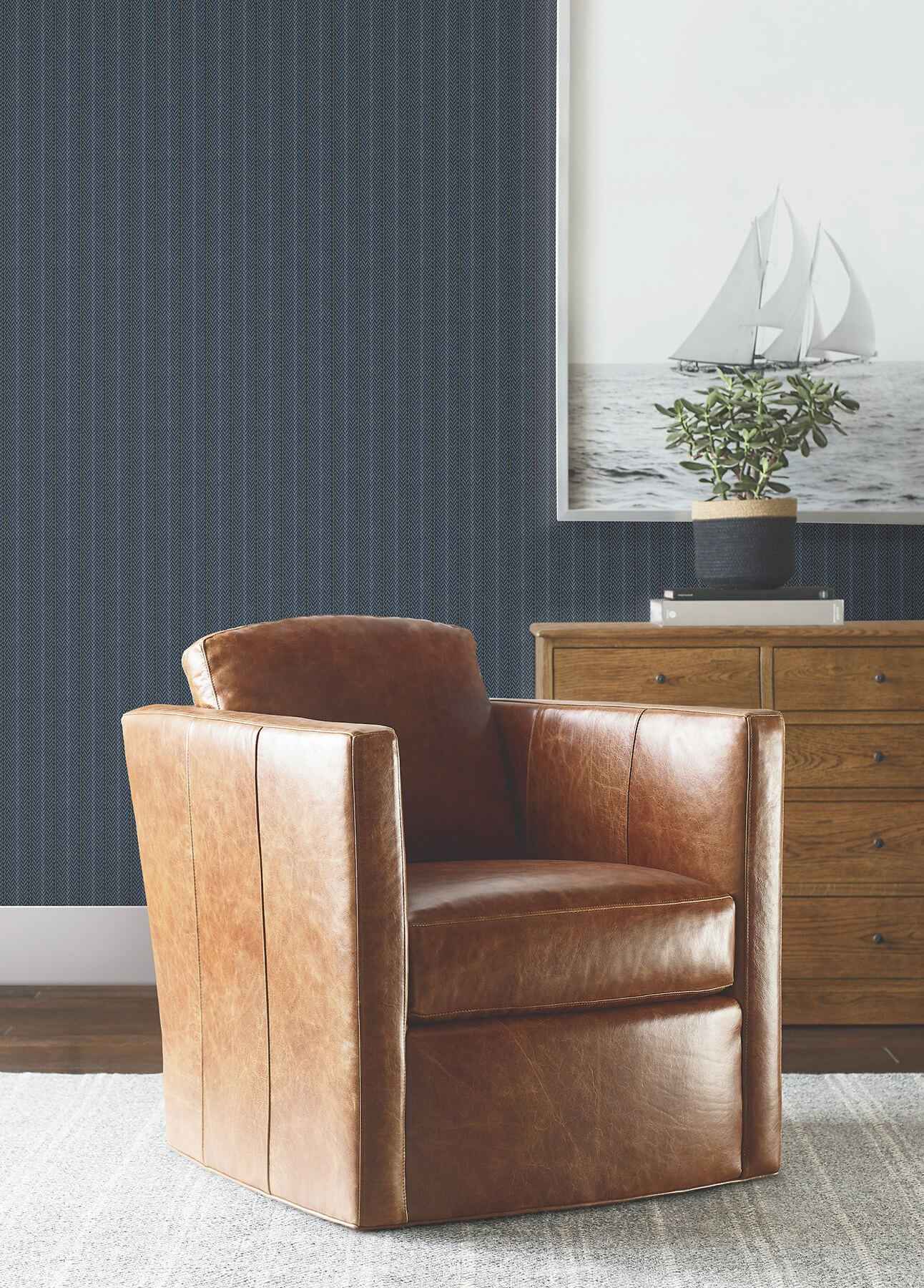 Elkan Stripe Navy Herringbone Wallpaper - York Wallcoverings - 4211-83538 - York Wallcoverings Wallpaper