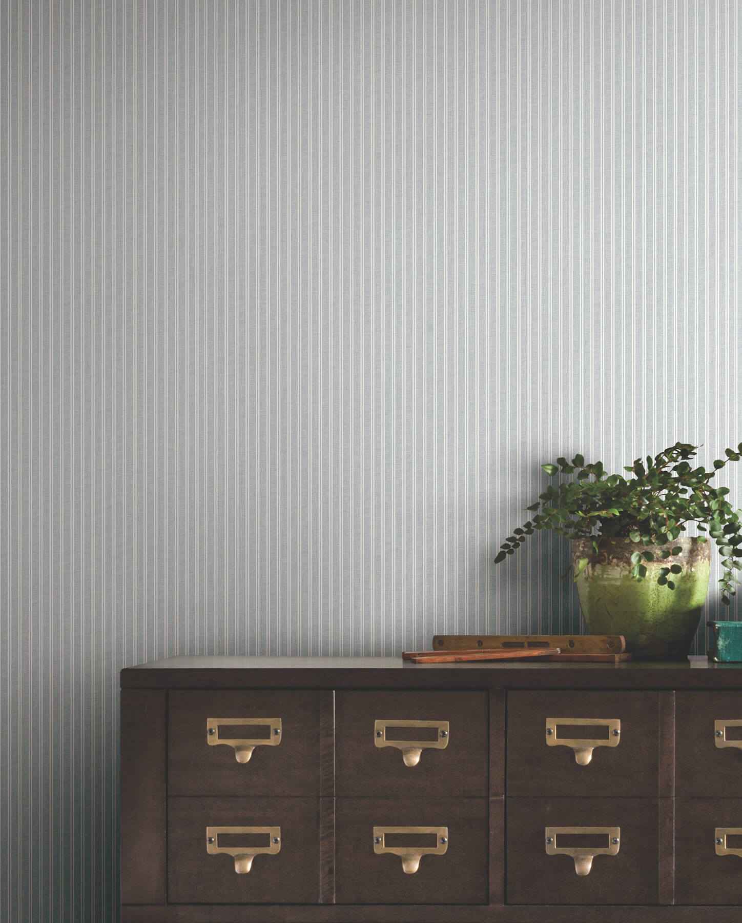 Ticking Stripe Blue Faux Linen Wallpaper - York Wallcoverings - 4211-83542 - York Wallcoverings Wallpaper