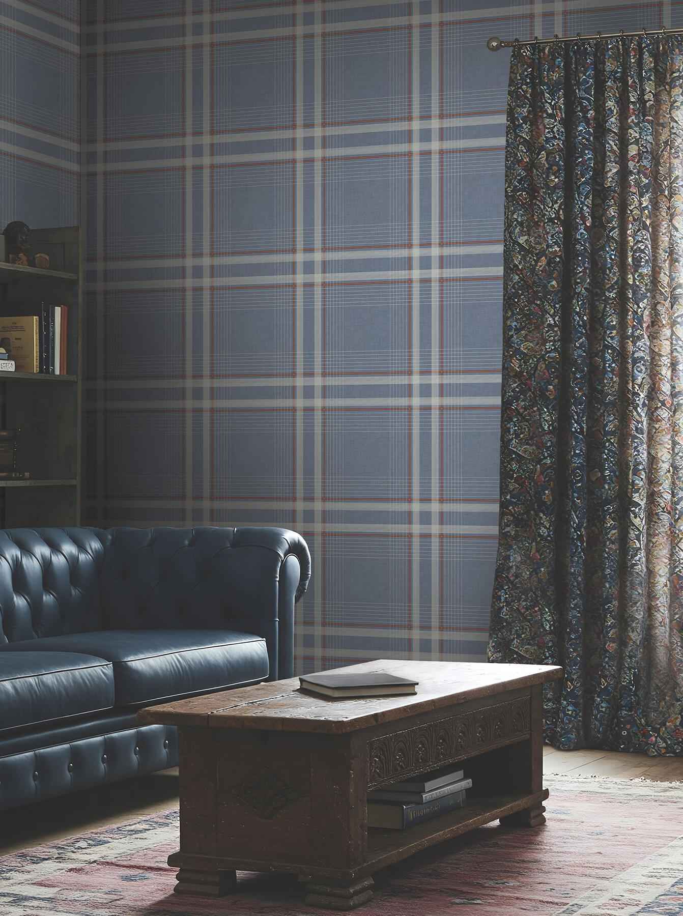Country Club Plaid Denim Faux Linen Wallpaper - York Wallcoverings - 4211-83567 - York Wallcoverings Wallpaper