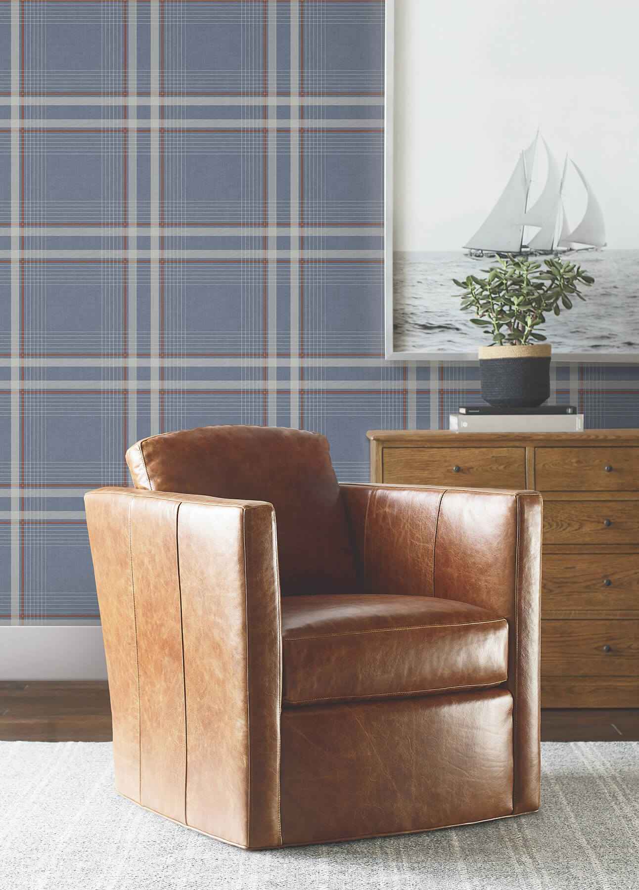 Country Club Plaid Denim Faux Linen Wallpaper - York Wallcoverings - 4211-83567 - York Wallcoverings Wallpaper