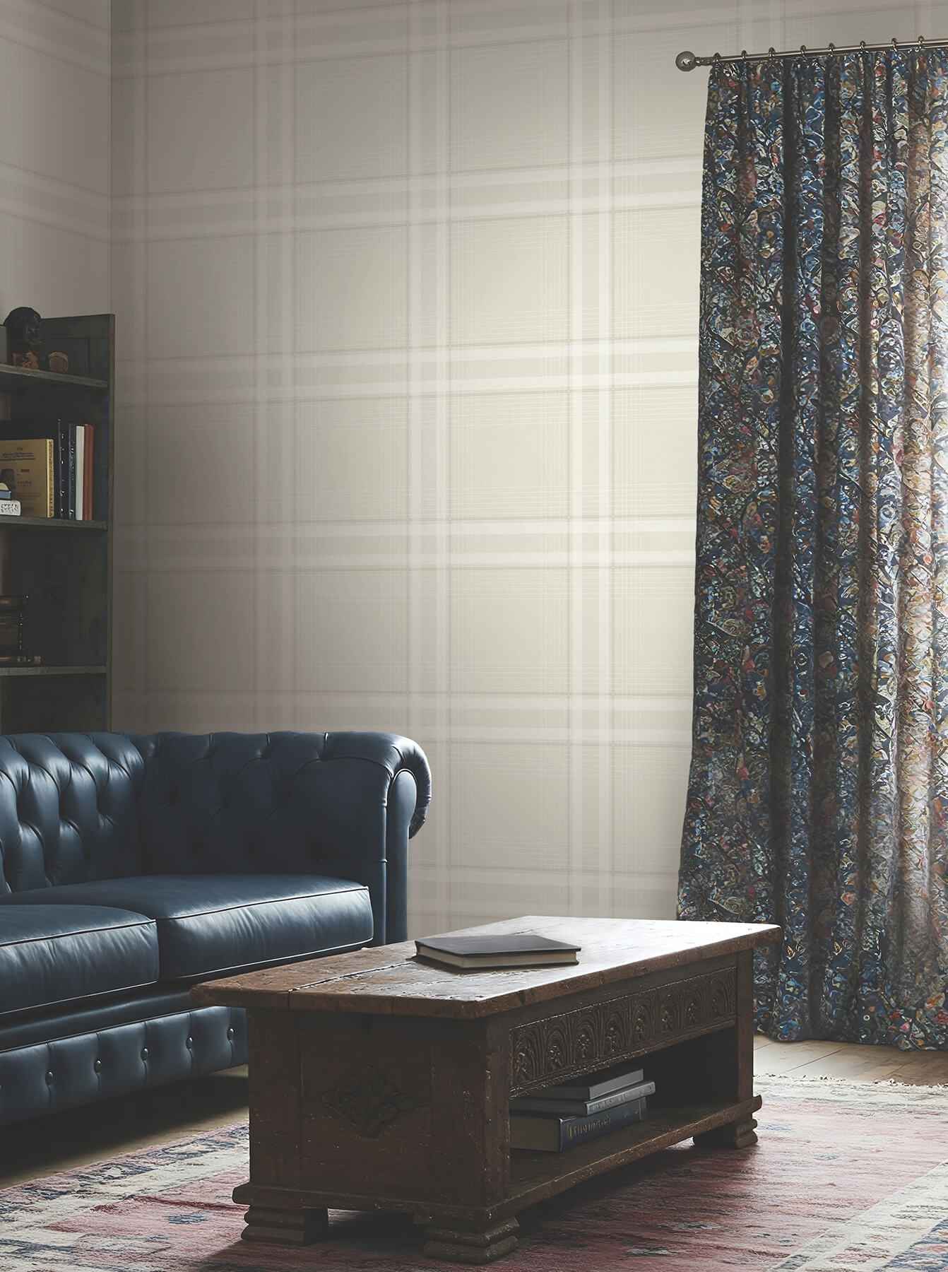 Country Club Plaid Dove Faux Linen Wallpaper - York Wallcoverings - 4211-83568 - York Wallcoverings Wallpaper