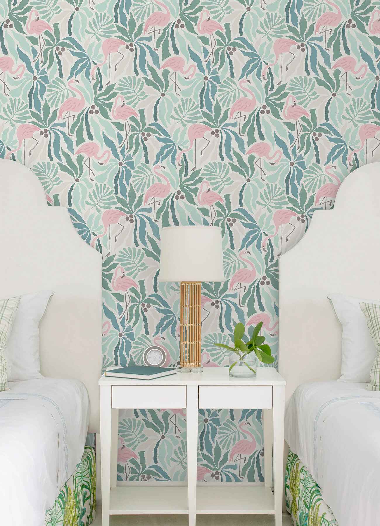 Flamingo Fun Green Peel and Stick Wallpaper - York Wallcoverings - NUS6622 - York Wallcoverings Wallpaper