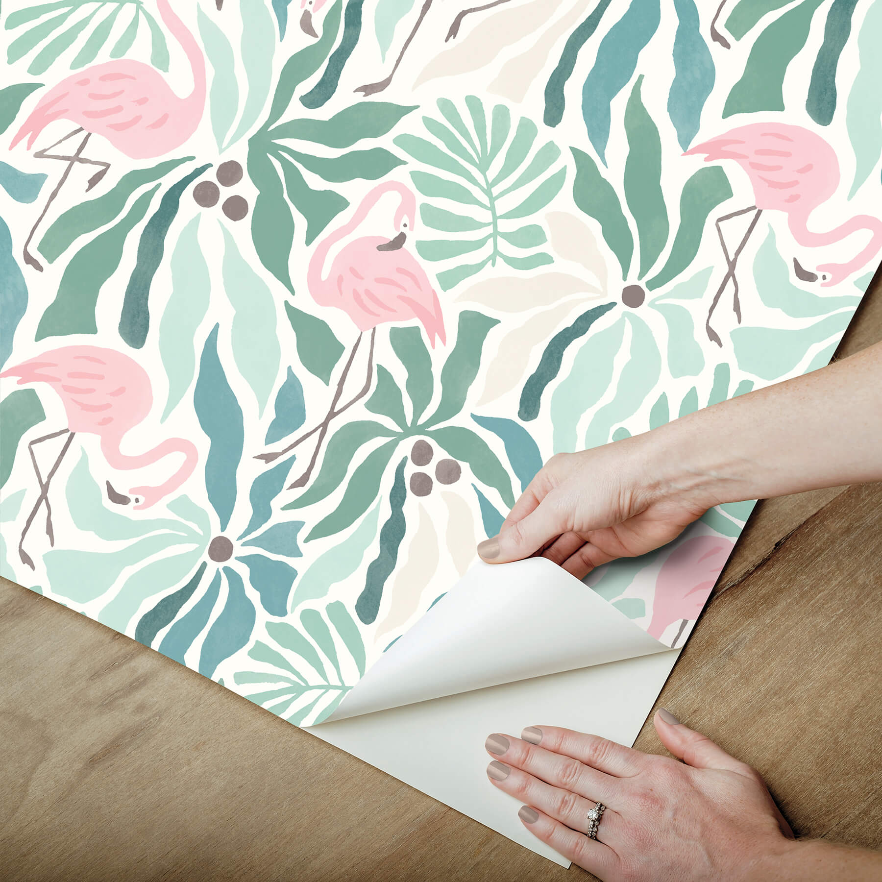 flamingo-fun-green-peel-and-stick-wallpaper-york-wallcoverings-nus6622 - York Wallcoverings Wallpaper