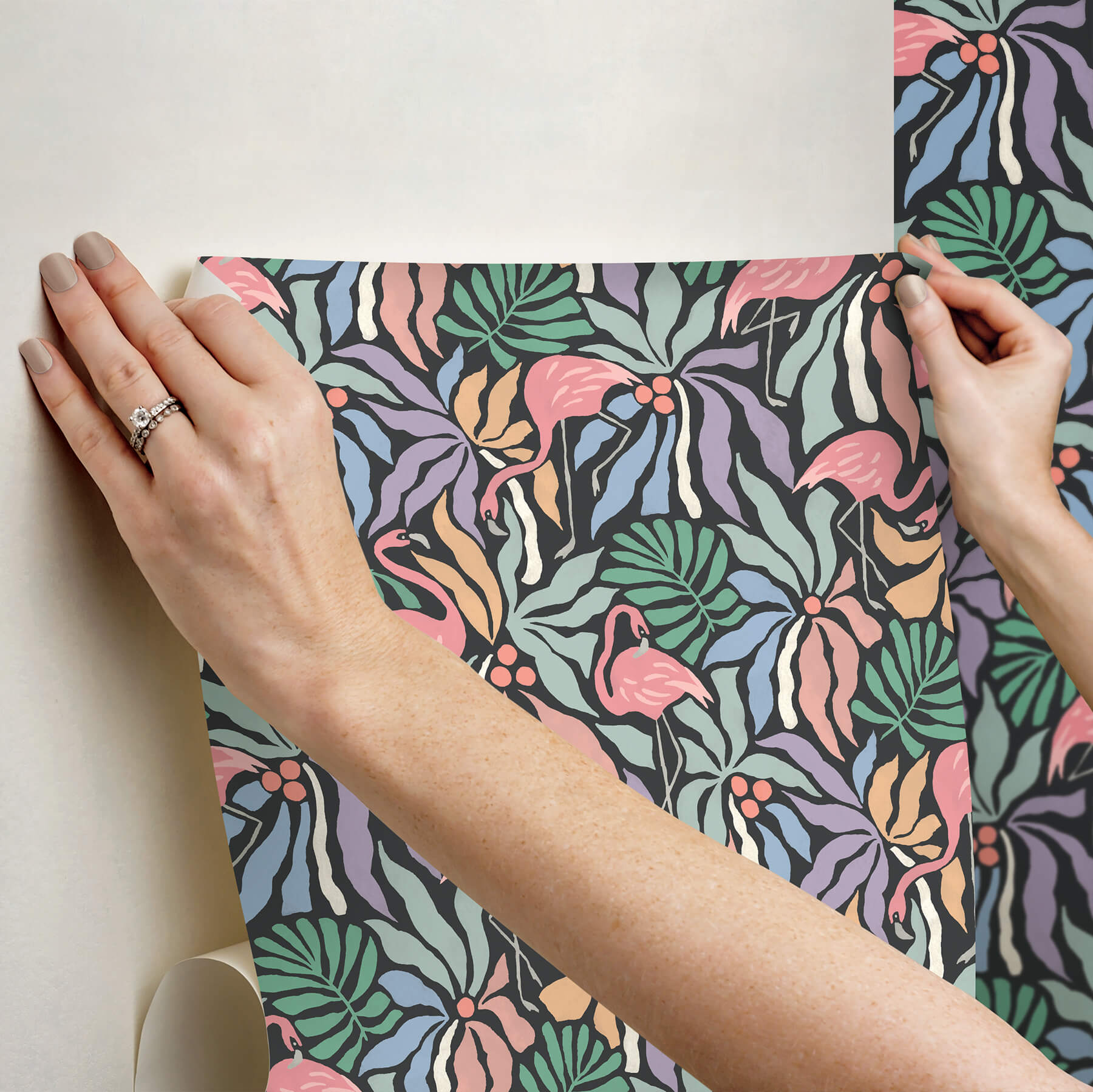 flamingo-fun-black-peel-and-stick-wallpaper-york-wallcoverings-nus6624 - York Wallcoverings Wallpaper