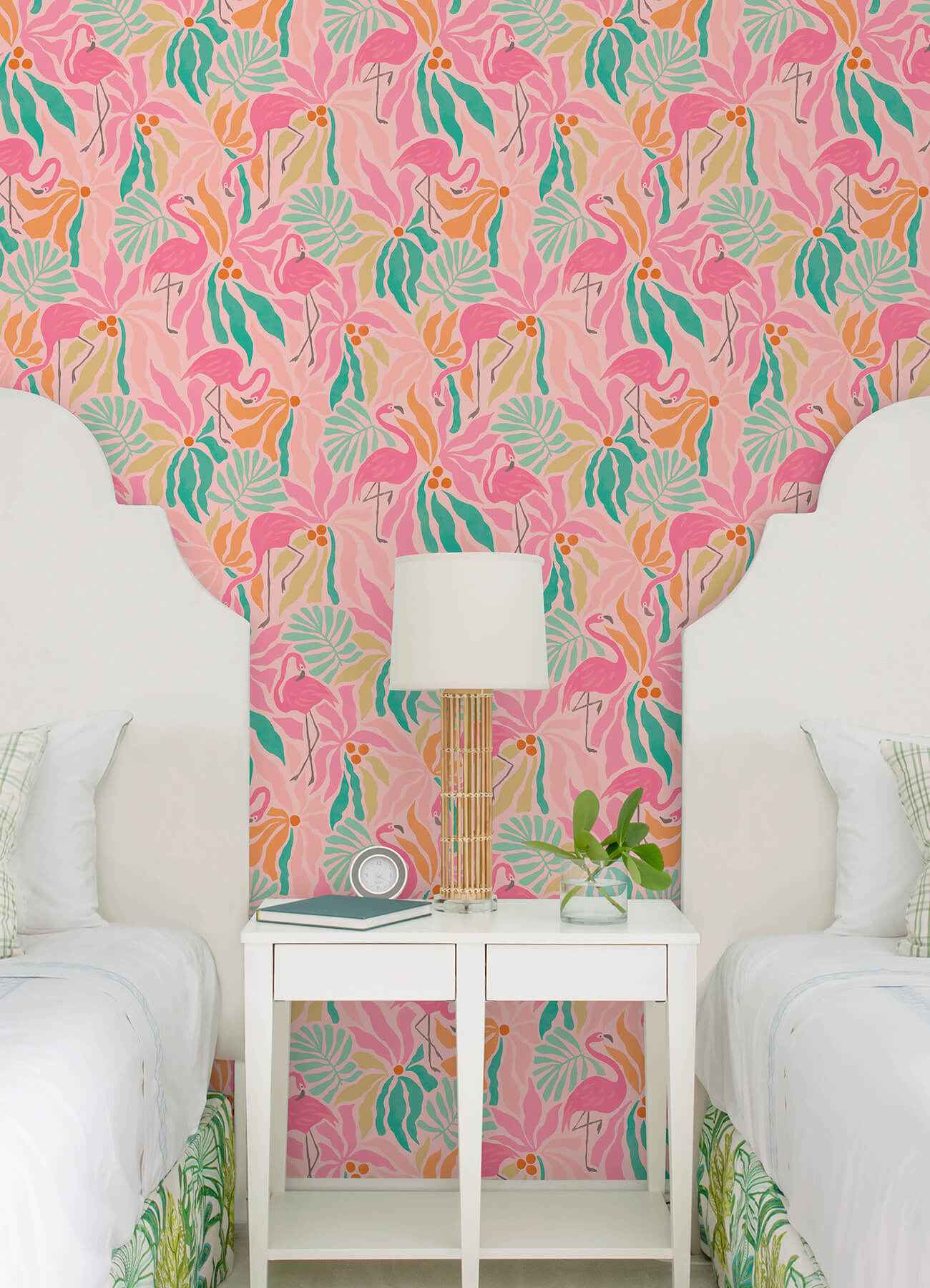 Flamingo Fun Pink and Green Peel and Stick Wallpaper - York Wallcoverings - NUS6625 - York Wallcoverings Wallpaper