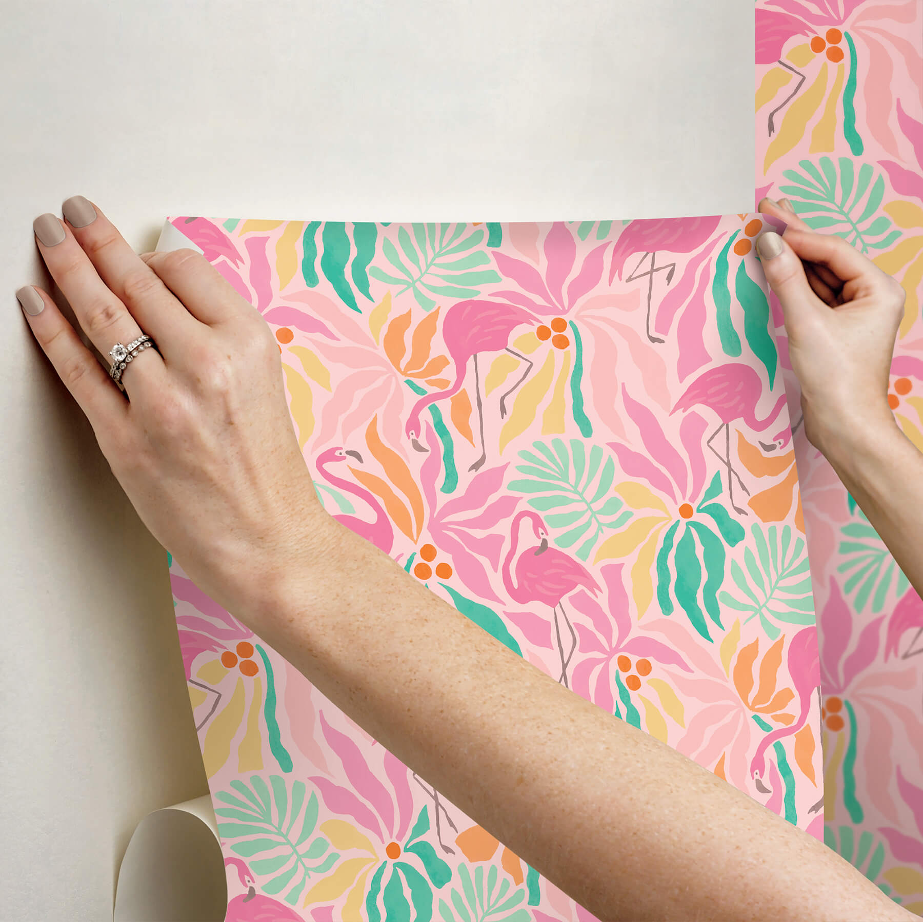 flamingo-fun-pink-and-green-peel-and-stick-wallpaper-york-wallcoverings-nus6625 - York Wallcoverings Wallpaper