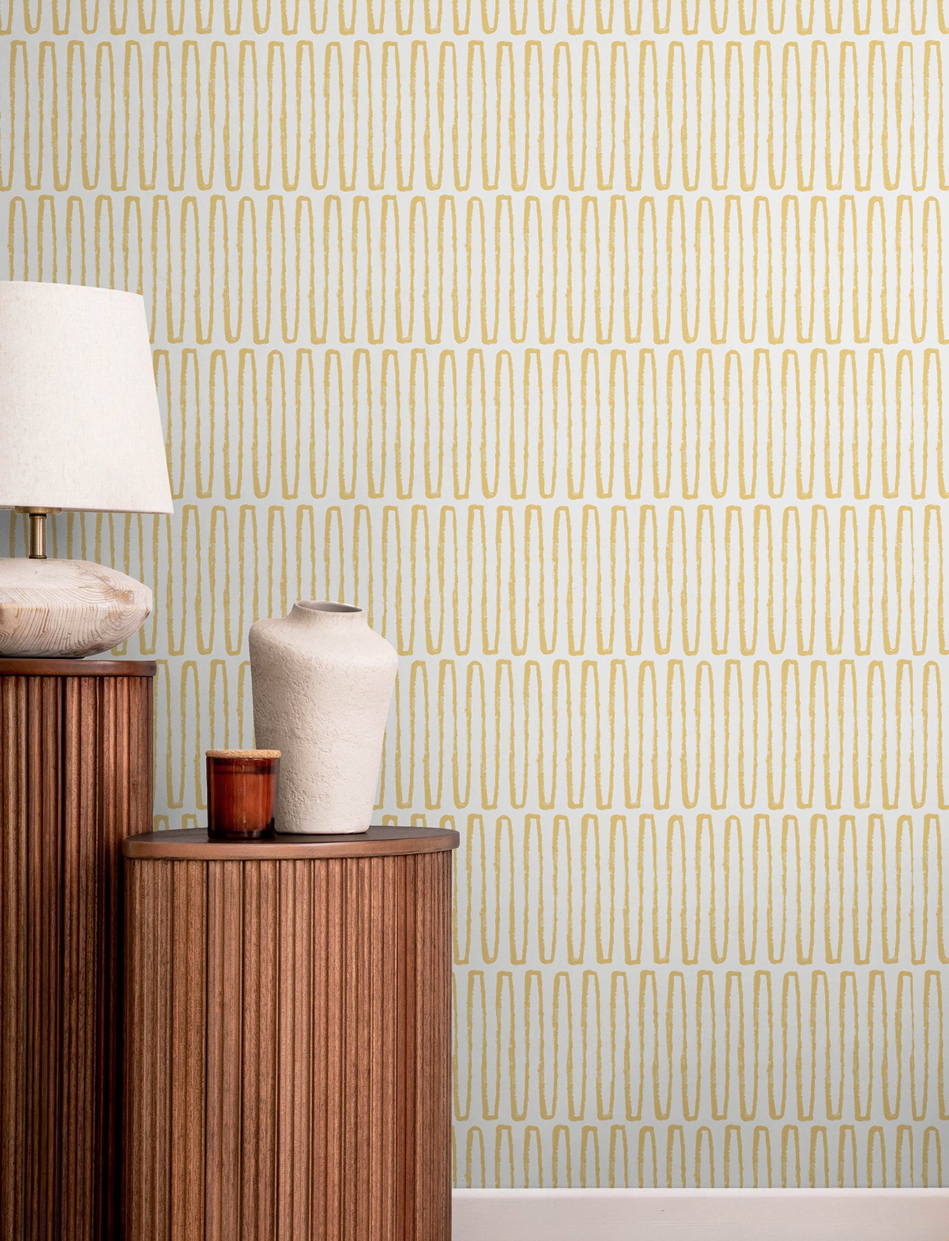 Lars Mustard Retro Wave Wallpaper - York Wallcoverings - 4197-26500 - York Wallcoverings Wallpaper