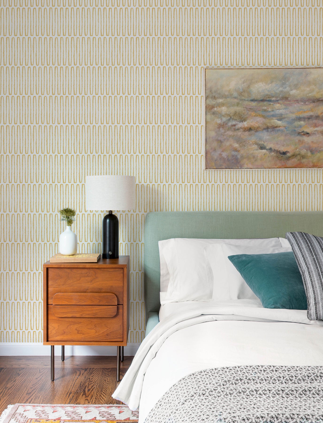 Lars Mustard Retro Wave Wallpaper - York Wallcoverings - 4197-26500 - York Wallcoverings Wallpaper