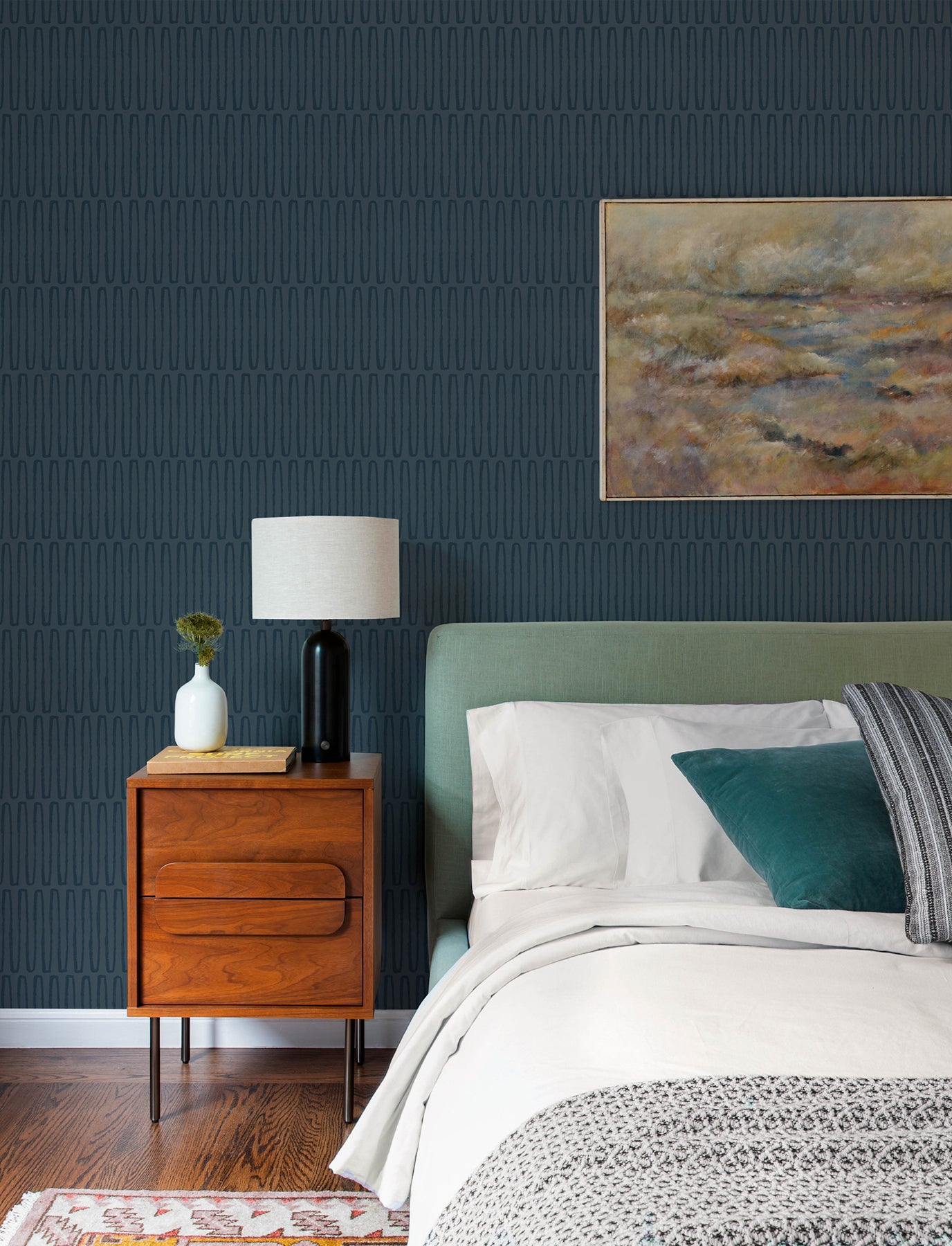 Lars Navy Retro Wave Wallpaper - York Wallcoverings - 4197-26502 - York Wallcoverings Wallpaper