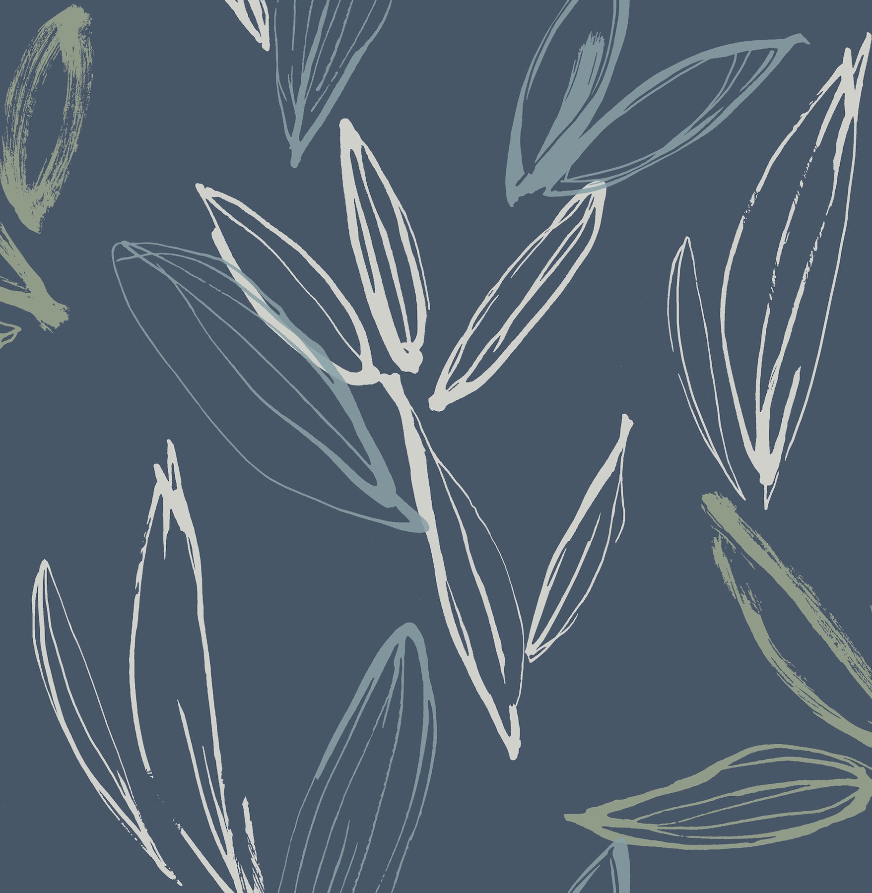 Kenia Indigo Leaf Toss Wallpaper - York Wallcoverings - 4197-27855 - York Wallcoverings Wallpaper