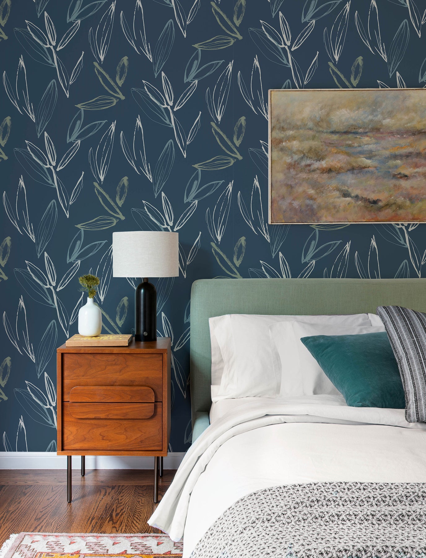 Kenia Indigo Leaf Toss Wallpaper - York Wallcoverings - 4197-27855 - York Wallcoverings Wallpaper