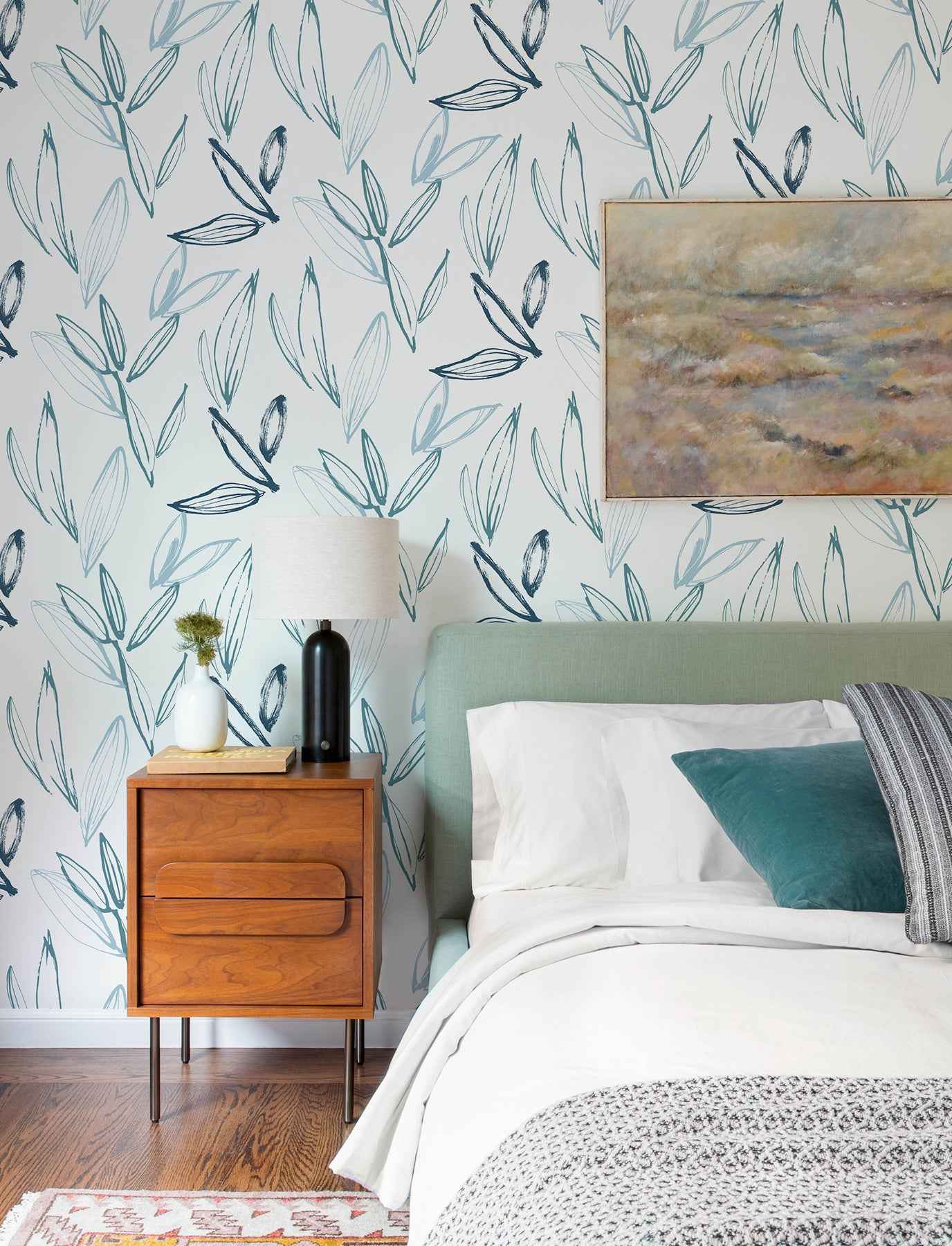 Kenia Blue Leaf Toss Wallpaper - York Wallcoverings - 4197-27857 - York Wallcoverings Wallpaper