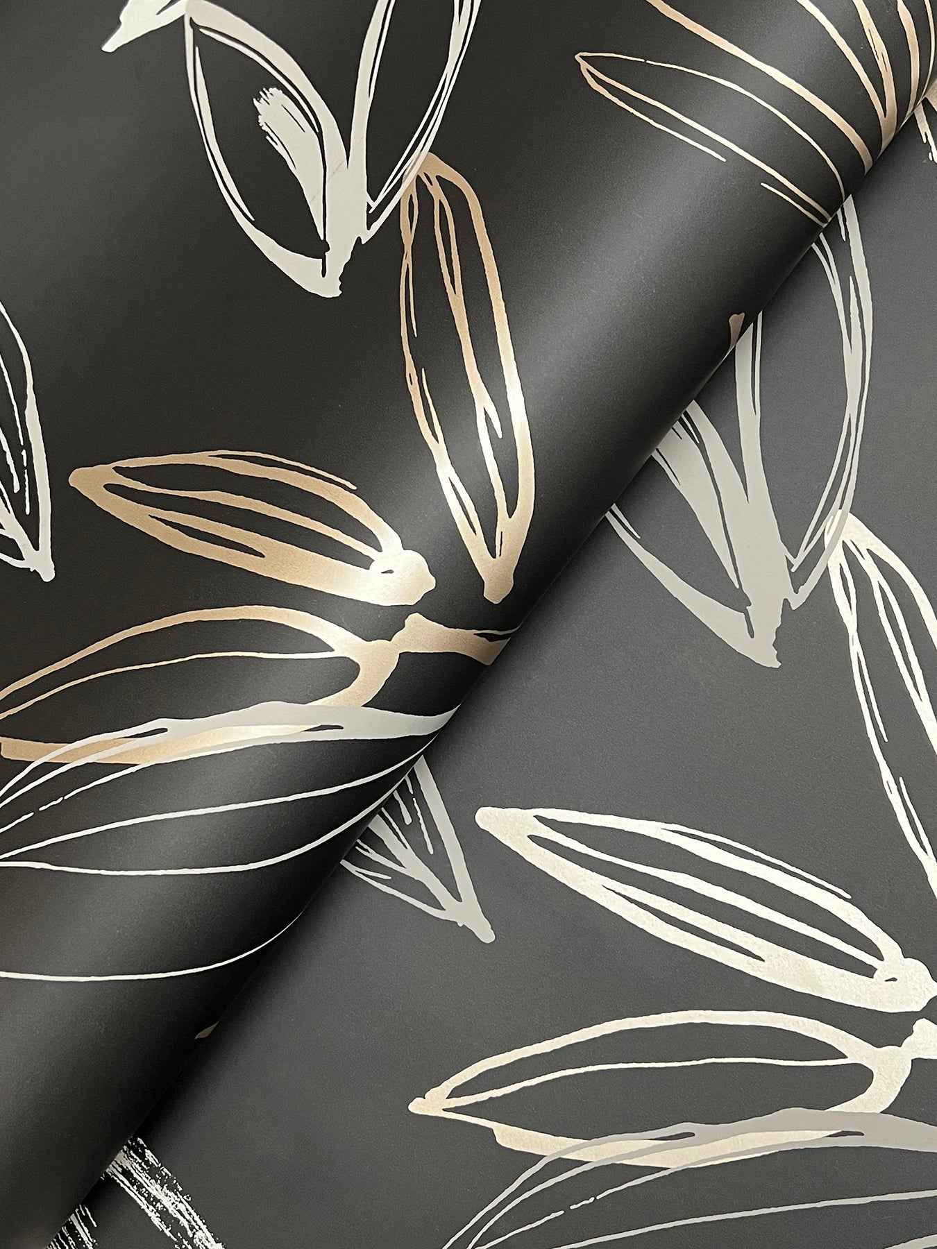 Kenia Black Leaf Toss Wallpaper - York Wallcoverings - 4197-27860 - York Wallcoverings Wallpaper