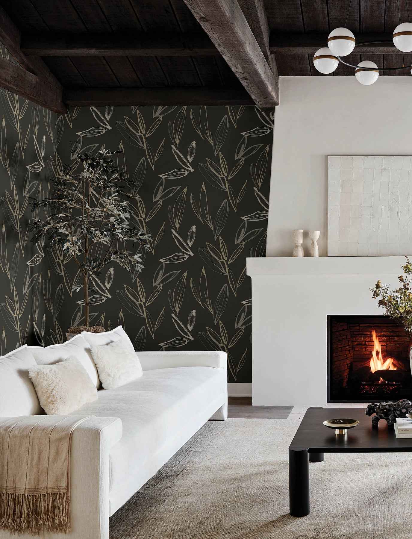 Kenia Black Leaf Toss Wallpaper - York Wallcoverings - 4197-27860 - York Wallcoverings Wallpaper
