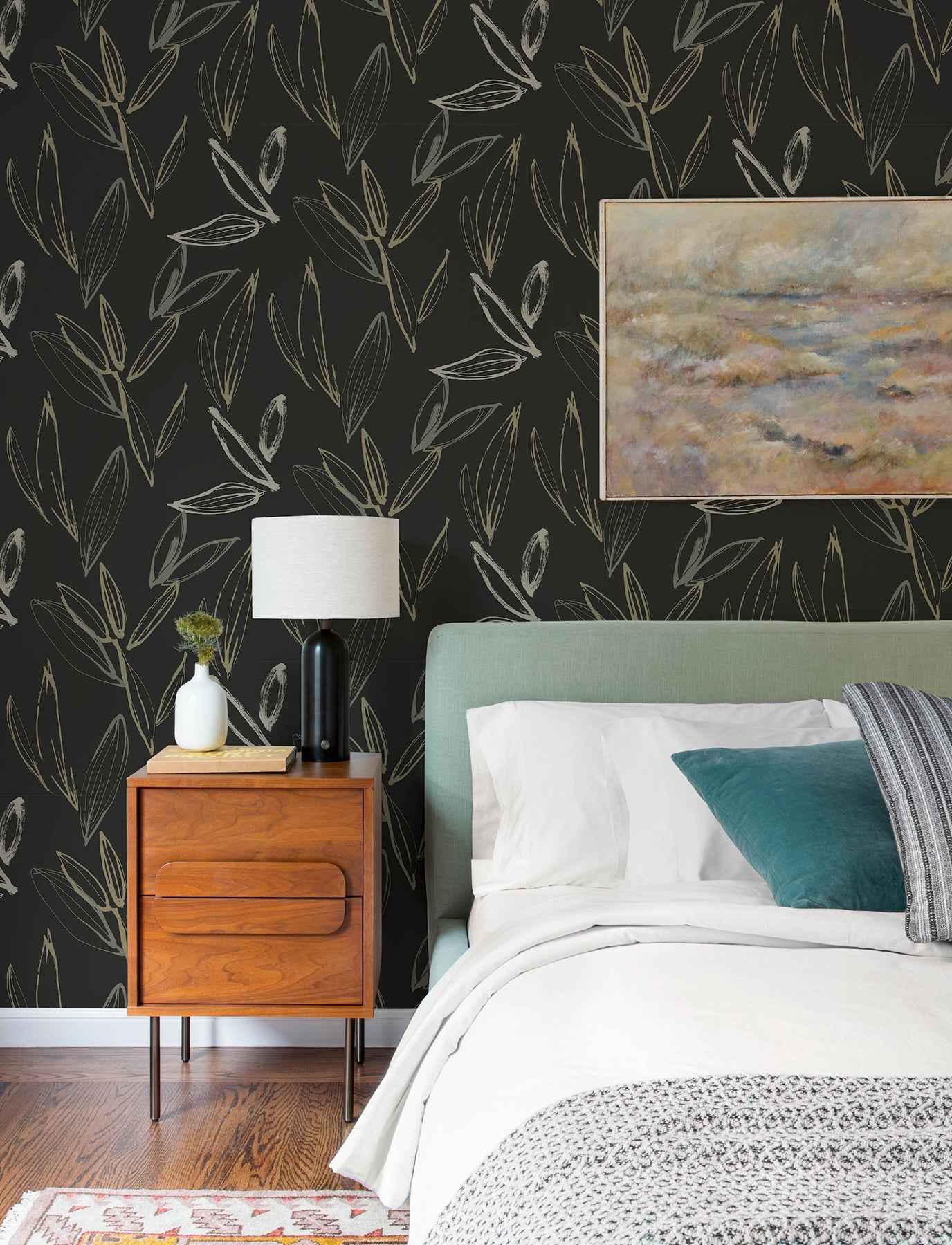 Kenia Black Leaf Toss Wallpaper - York Wallcoverings - 4197-27860 - York Wallcoverings Wallpaper