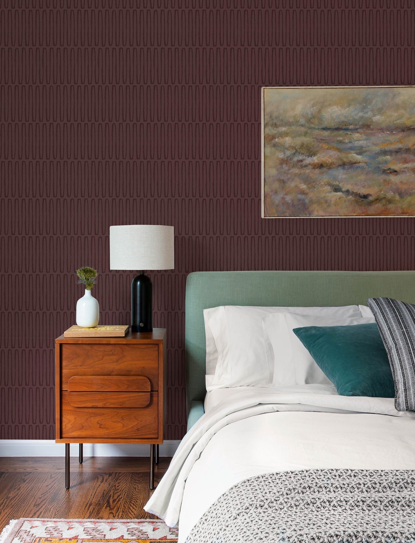 Lars Merlot Retro Wave Wallpaper - York Wallcoverings - 4197-27870 - York Wallcoverings Wallpaper