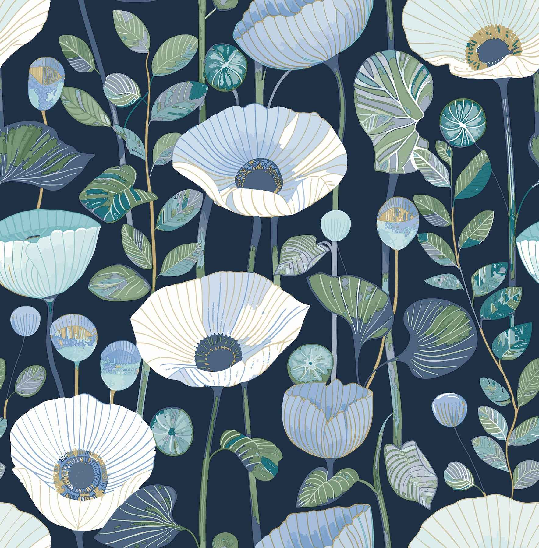 Mindra Indigo Floral Trail Wallpaper - York Wallcoverings - 4197-27871
