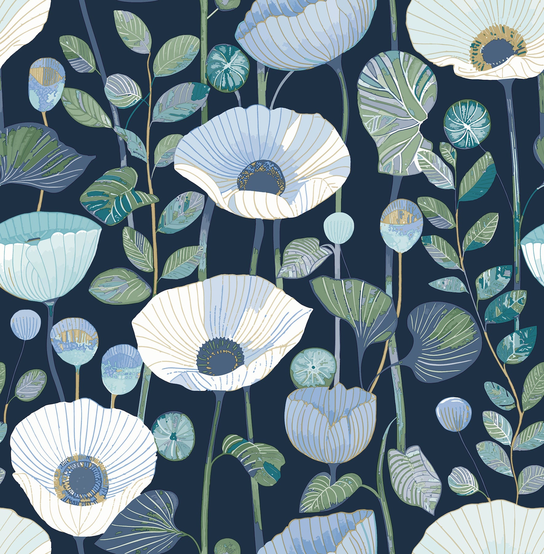 Mindra Indigo Floral Trail Wallpaper - York Wallcoverings - 4197-27871 - York Wallcoverings Wallpaper