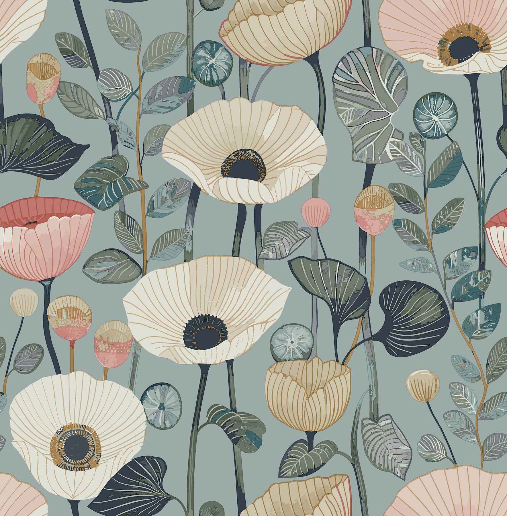 Mindra Light Blue Floral Trail Wallpaper - York Wallcoverings - 4197-27872