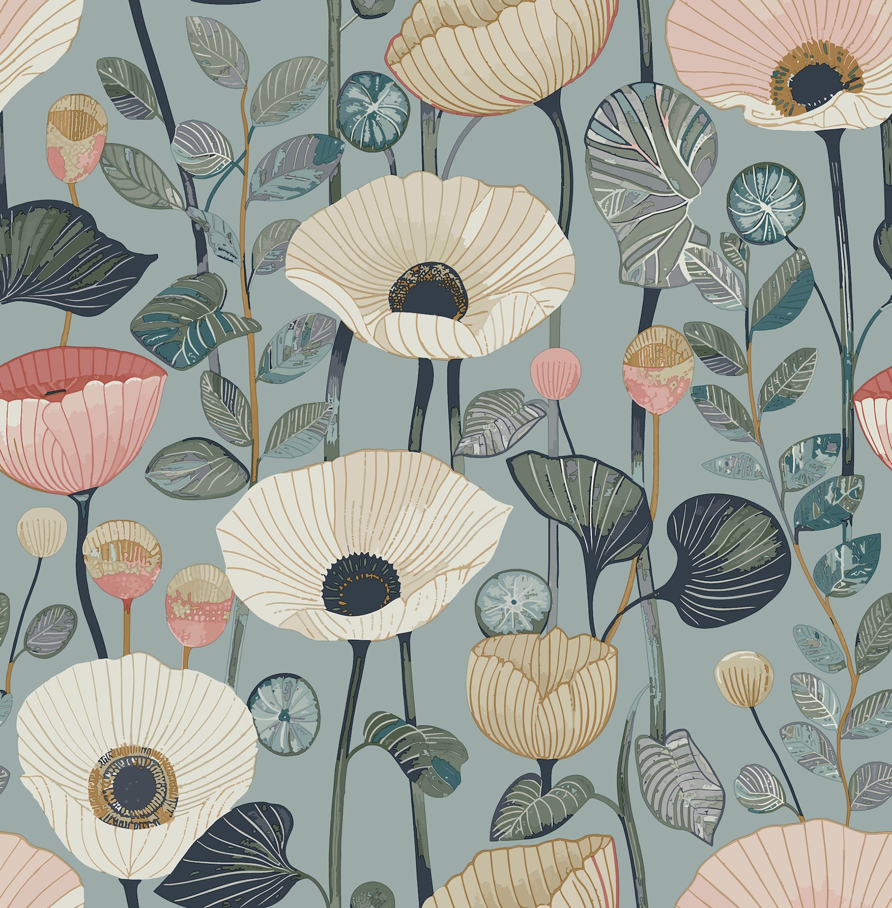 Mindra Light Blue Floral Trail Wallpaper - York Wallcoverings - 4197-27872 - York Wallcoverings Wallpaper