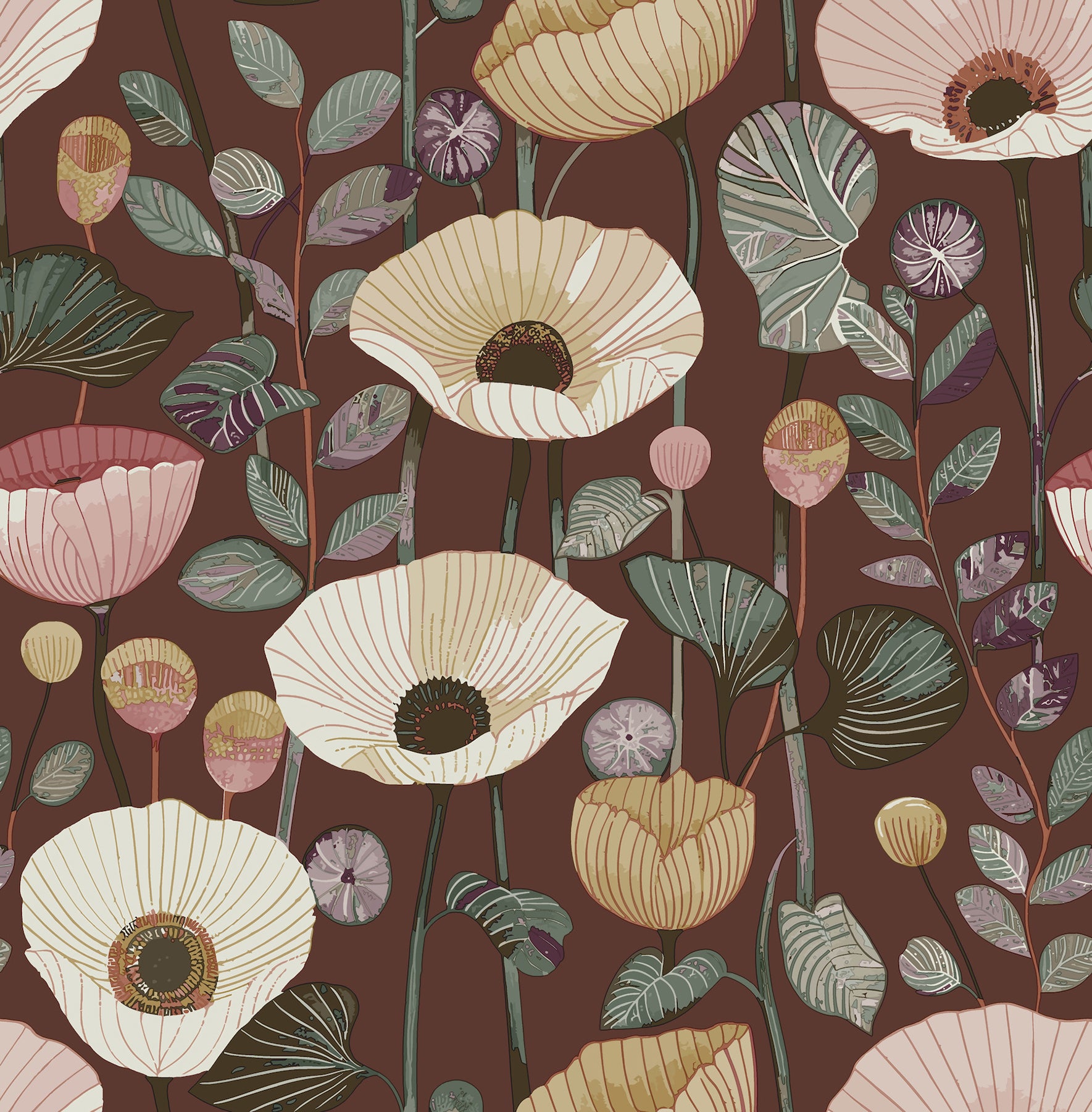Mindra Maroon Floral Trail Wallpaper - York Wallcoverings - 4197-27874 - York Wallcoverings Wallpaper