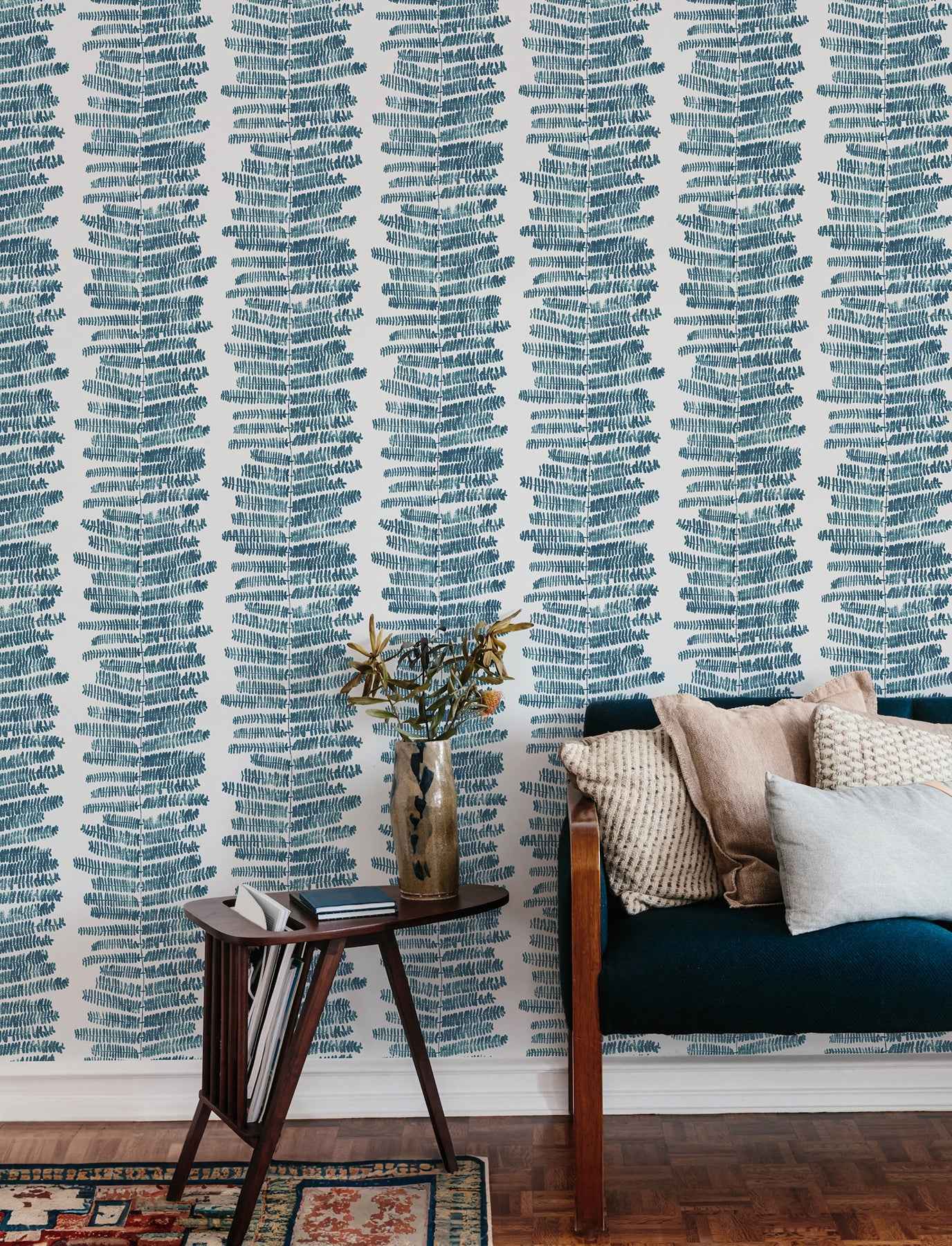 Lumis Blue Fern Stripe Wallpaper - York Wallcoverings - 4197-27876 - York Wallcoverings Wallpaper