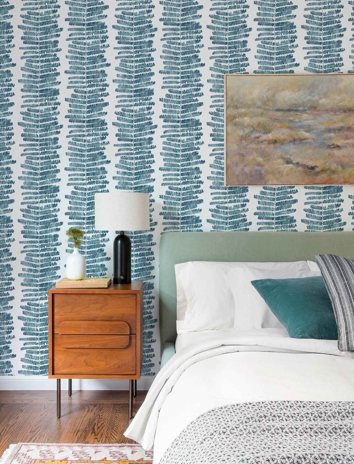 Lumis Blue Fern Stripe Wallpaper - York Wallcoverings - 4197-27876 - York Wallcoverings Wallpaper