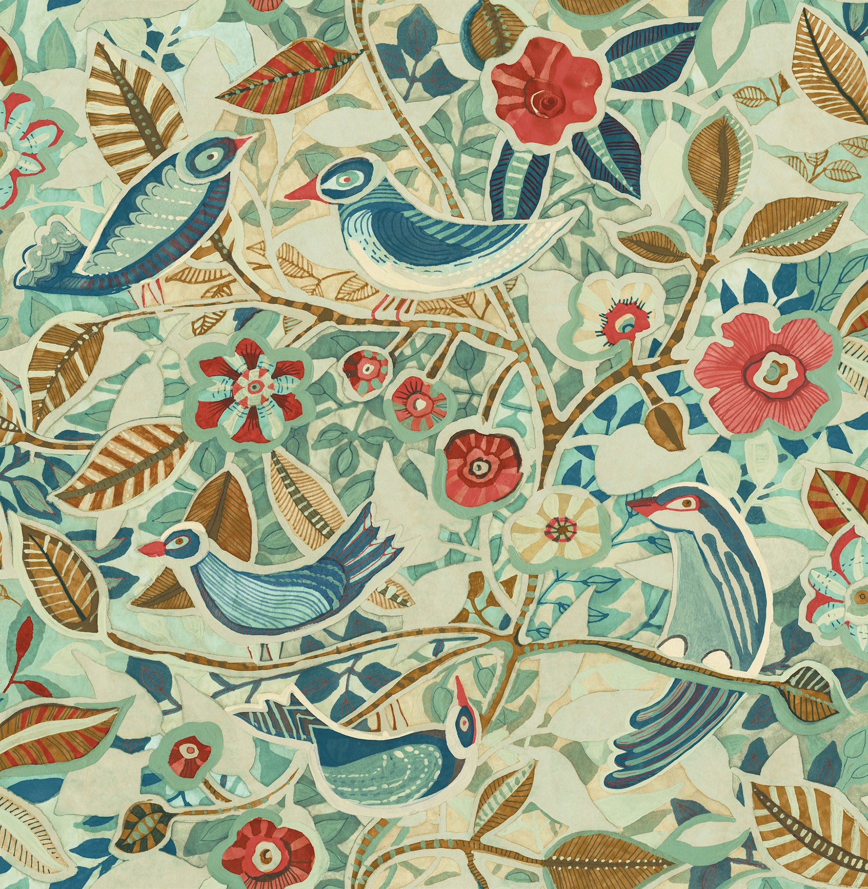 Manette Turquoise Birds in the Bush Wallpaper - York Wallcoverings - 4197-27884 - York Wallcoverings Wallpaper