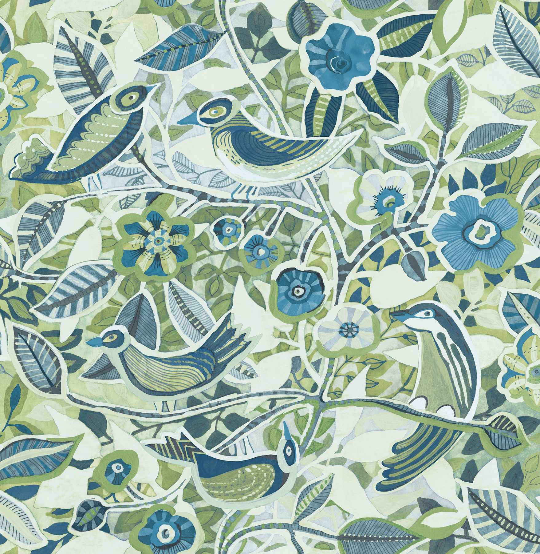 Manette Green Birds in the Bush Wallpaper - York Wallcoverings - 4197-27885
