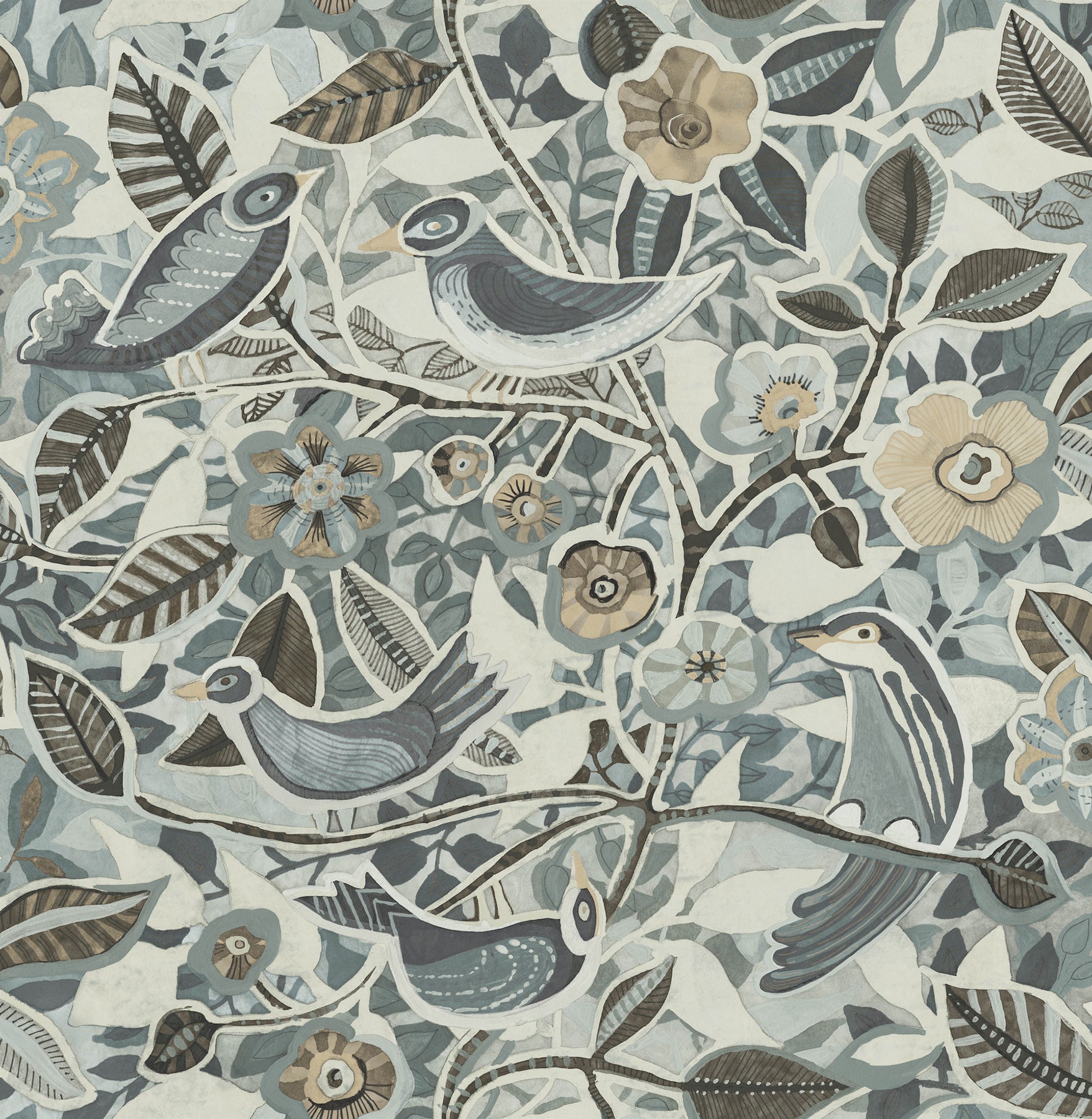 Manette Slate Birds in the Bush Wallpaper - York Wallcoverings - 4197-27886 - York Wallcoverings Wallpaper