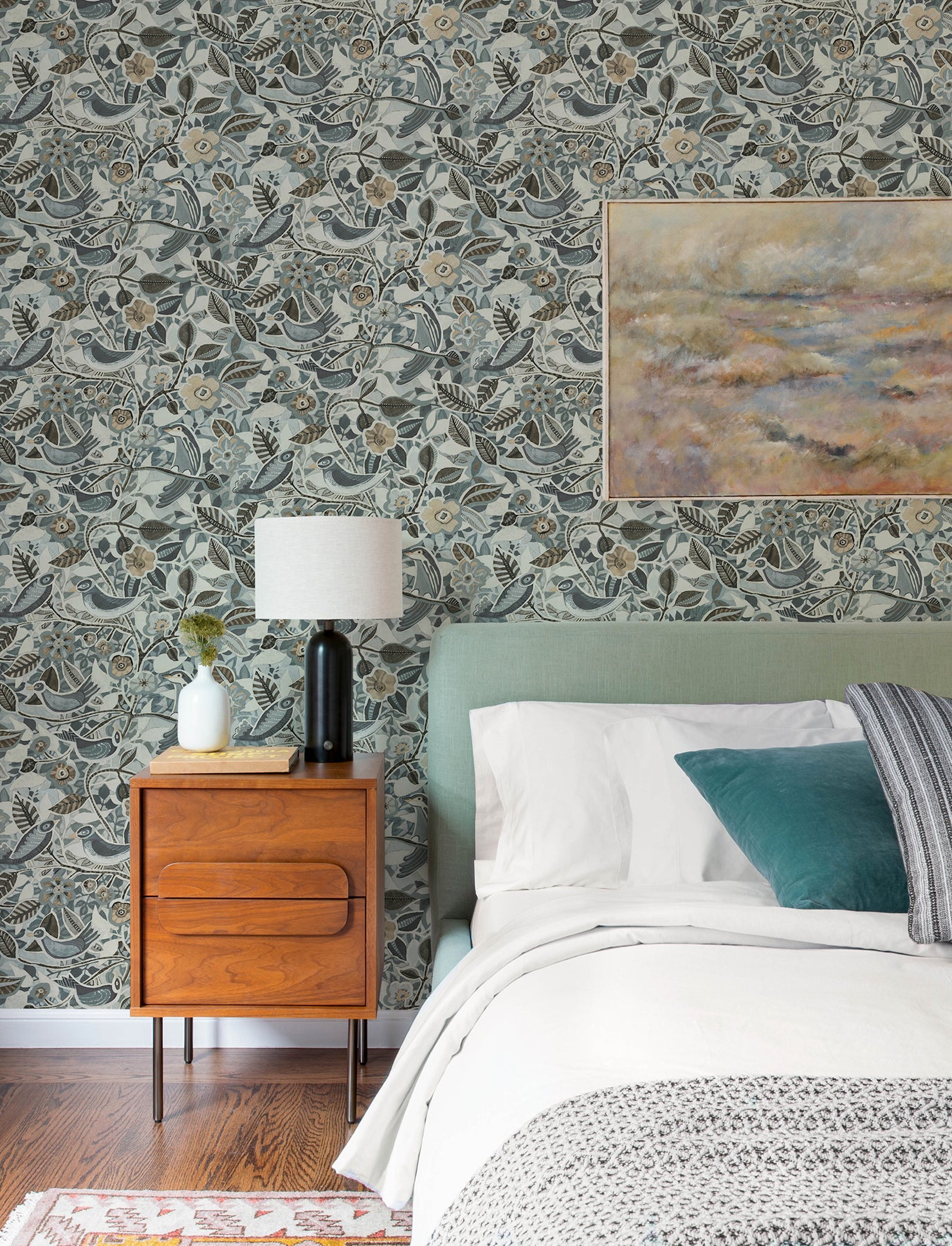 Manette Slate Birds in the Bush Wallpaper - York Wallcoverings - 4197-27886 - York Wallcoverings Wallpaper