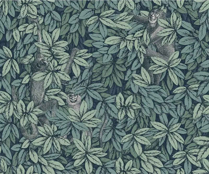 Cole & Son Wallpaper 123/10046.CS Foglie E Scimmie Viridian