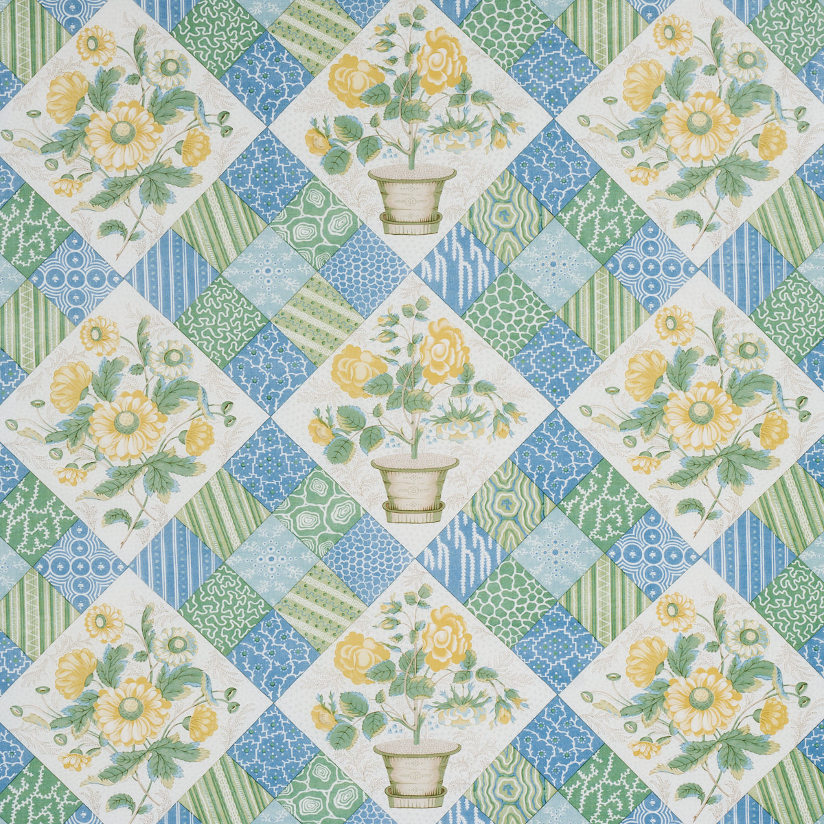 CALDWELL-PATCHWORK-CHINTZ-YELLOW-AND-CORNFLOWER-SCHUMACHER-180120