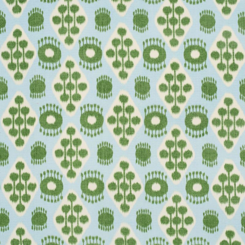 Schumacher Fabric 181300 Hamilton Ikat Blue and Leaf