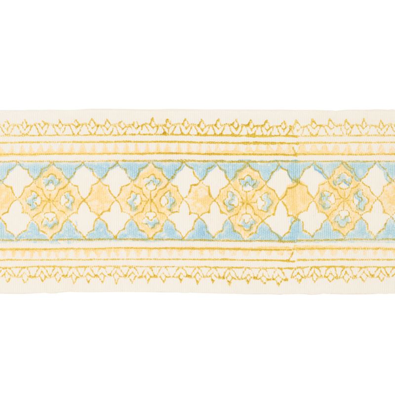 Schumacher Fabric Trim 181370 Amira Hand Block Printed Tape Yellow & Aqua