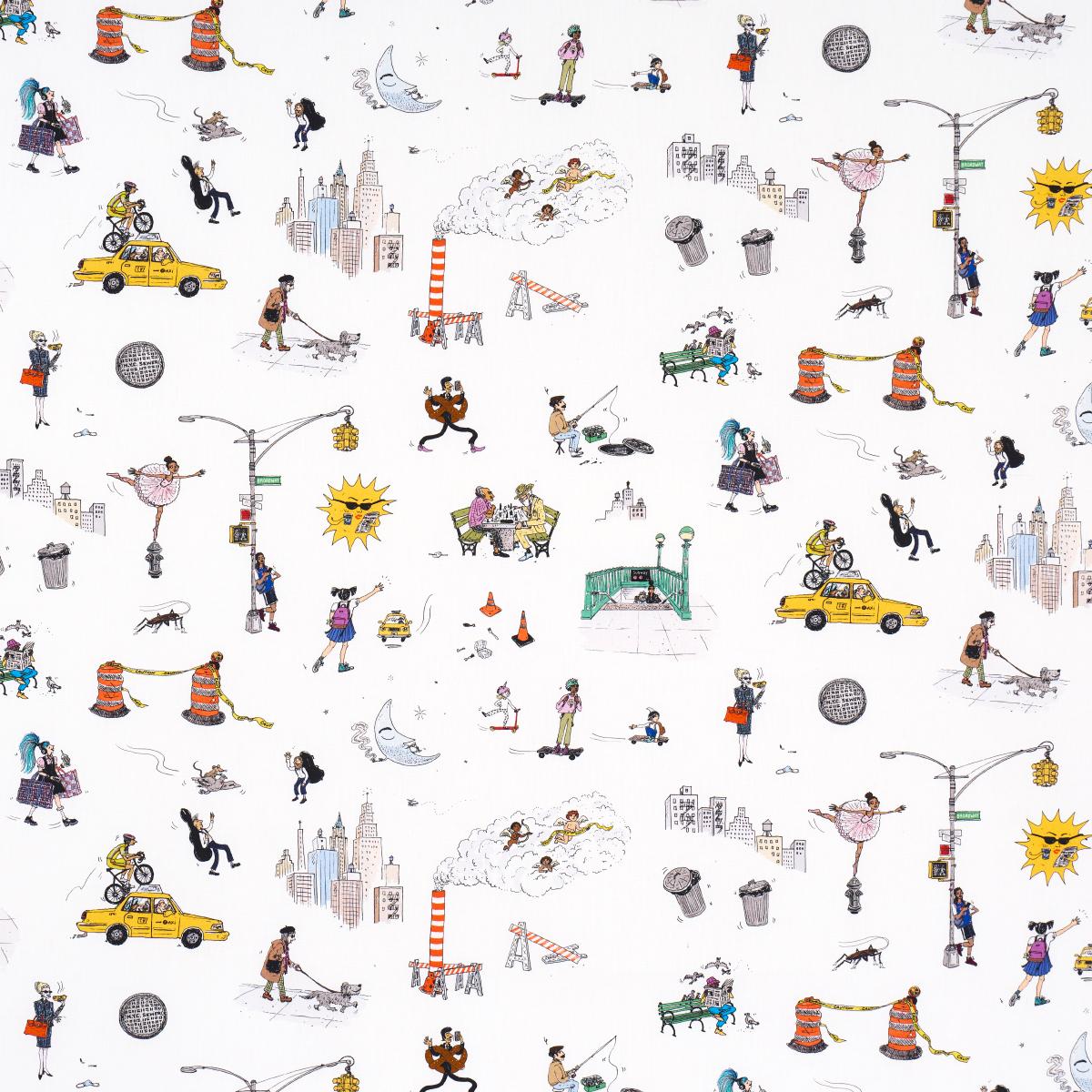 Schumacher Fabric 182332 Joana Avillez's Street Scenes Multicolor on White - 