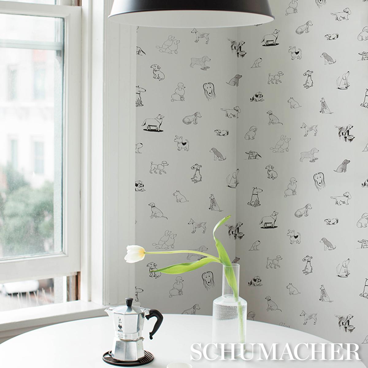 Schumacher Wallpaper 5016130 Good Dogs Everywhere in Black & White
