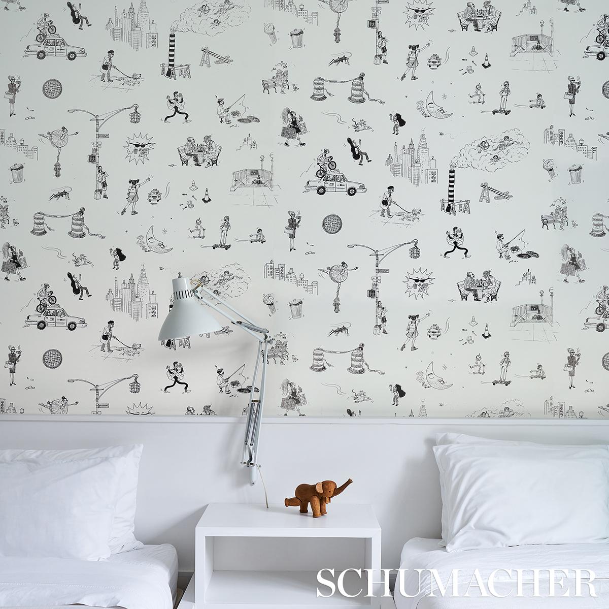 Schumacher Wallpaper 5016171 Joana Avillez's Street Scenes Black & White Peel & Stick